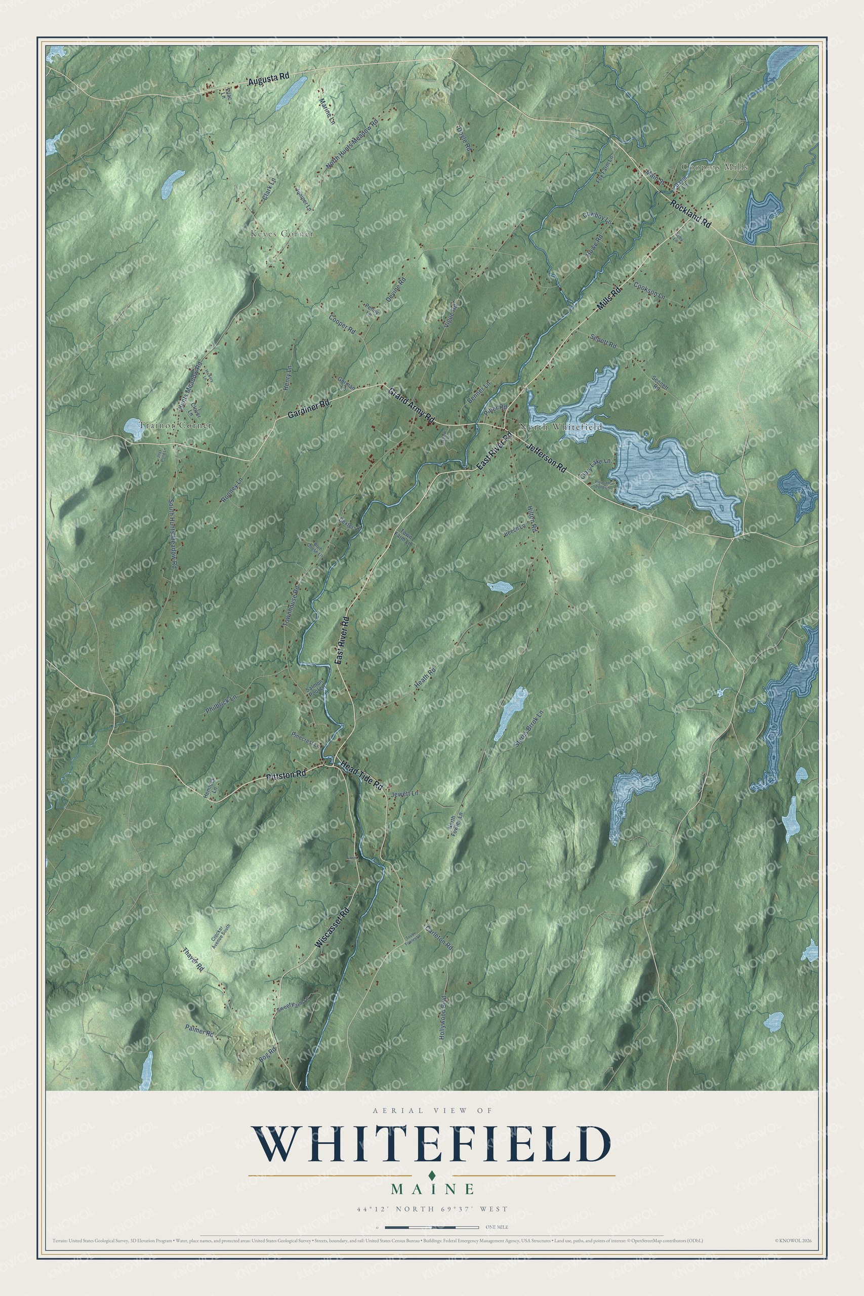 Protected watermarked complete map of Whitefield, Maine