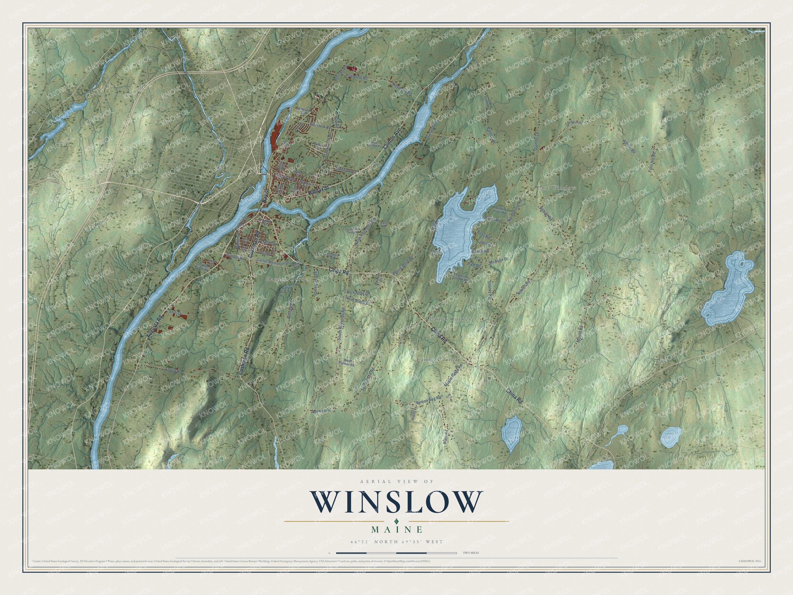 Protected watermarked complete map of Winslow, Maine