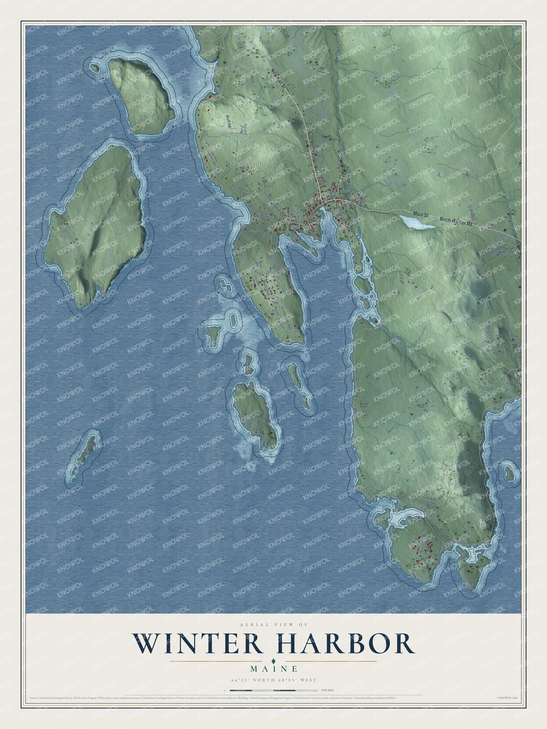 Protected watermarked complete map of Winter Harbor, Maine