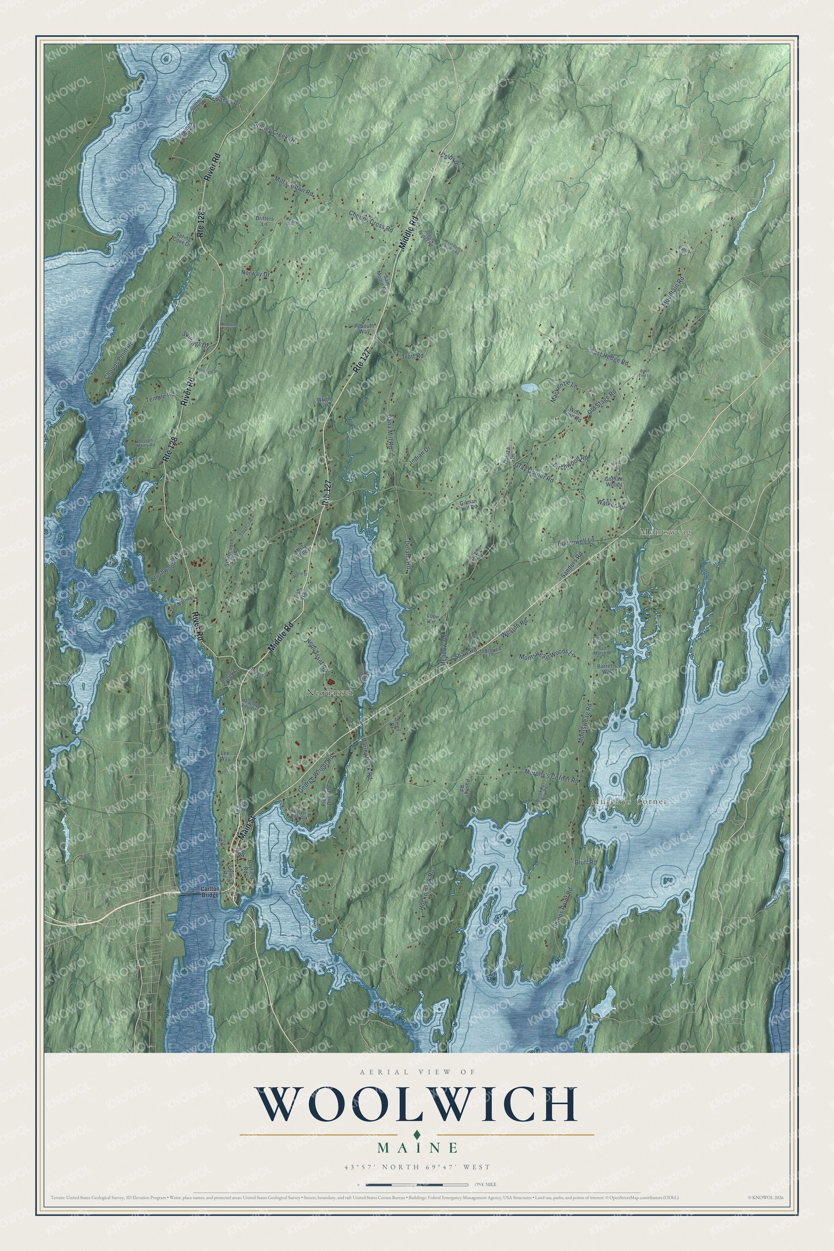 Protected watermarked complete map of Woolwich, Maine