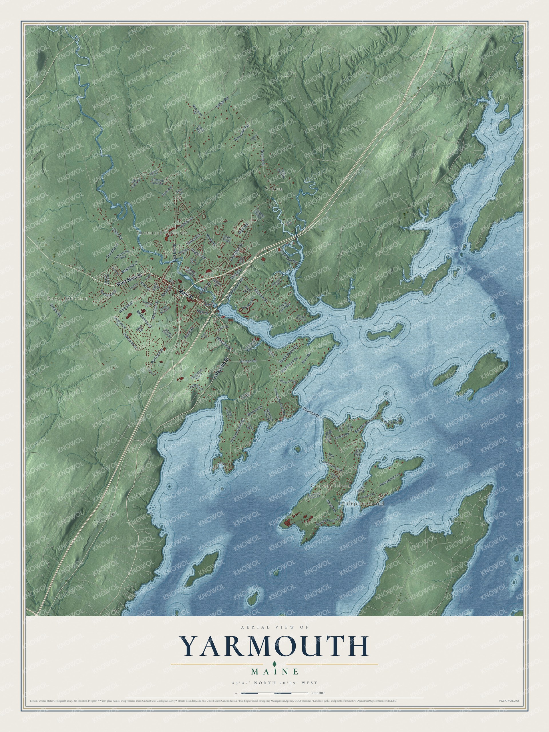 Protected watermarked complete map of Yarmouth, Maine