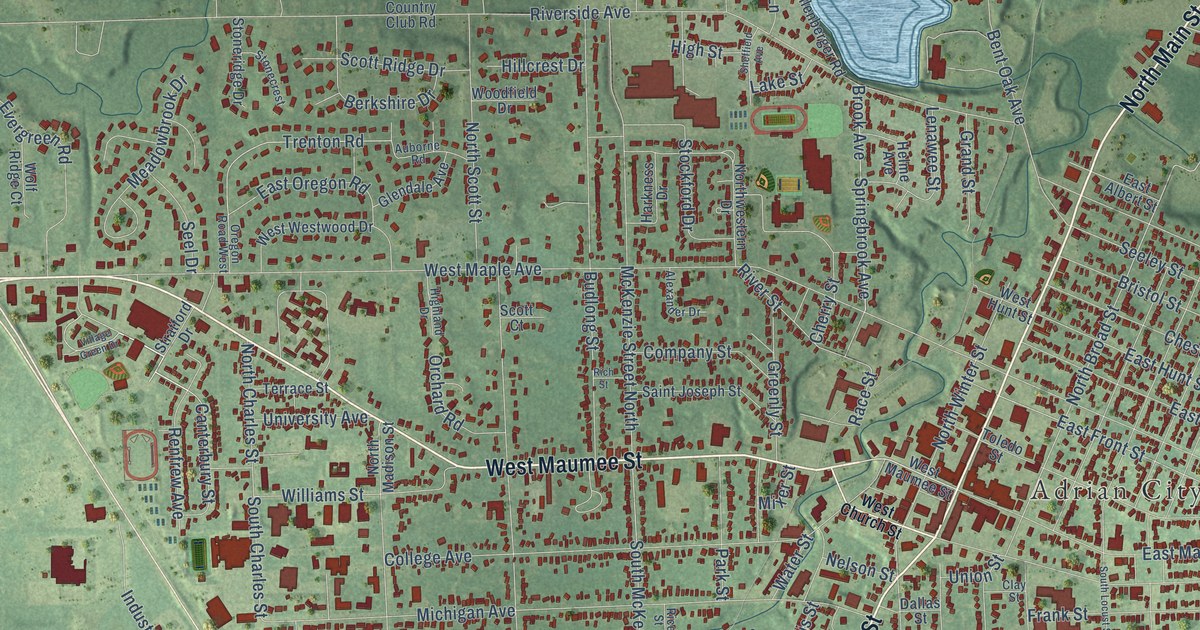 Map of Adrian City, Michigan in 2026