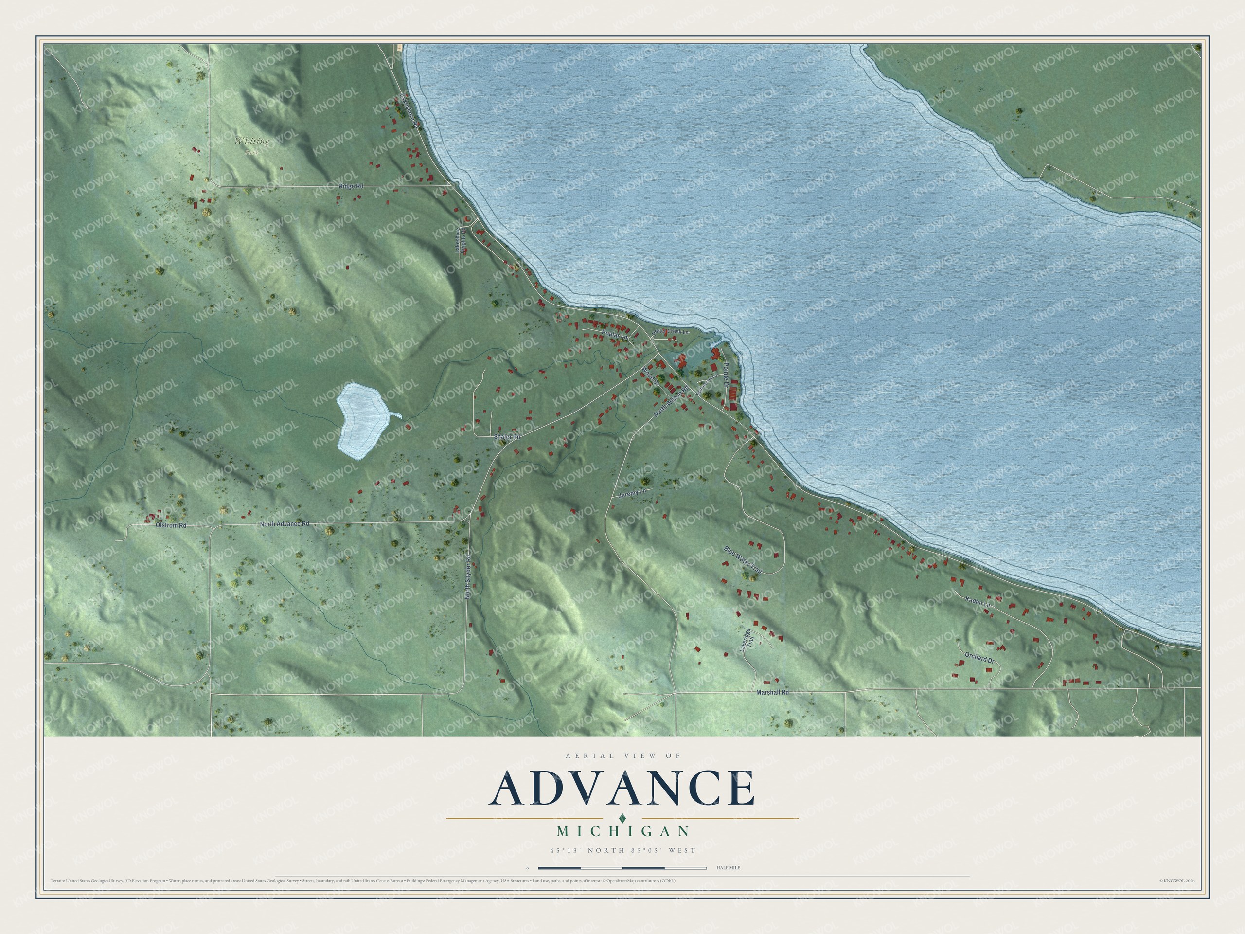 Watermarked full-map preview of Advance, Michigan