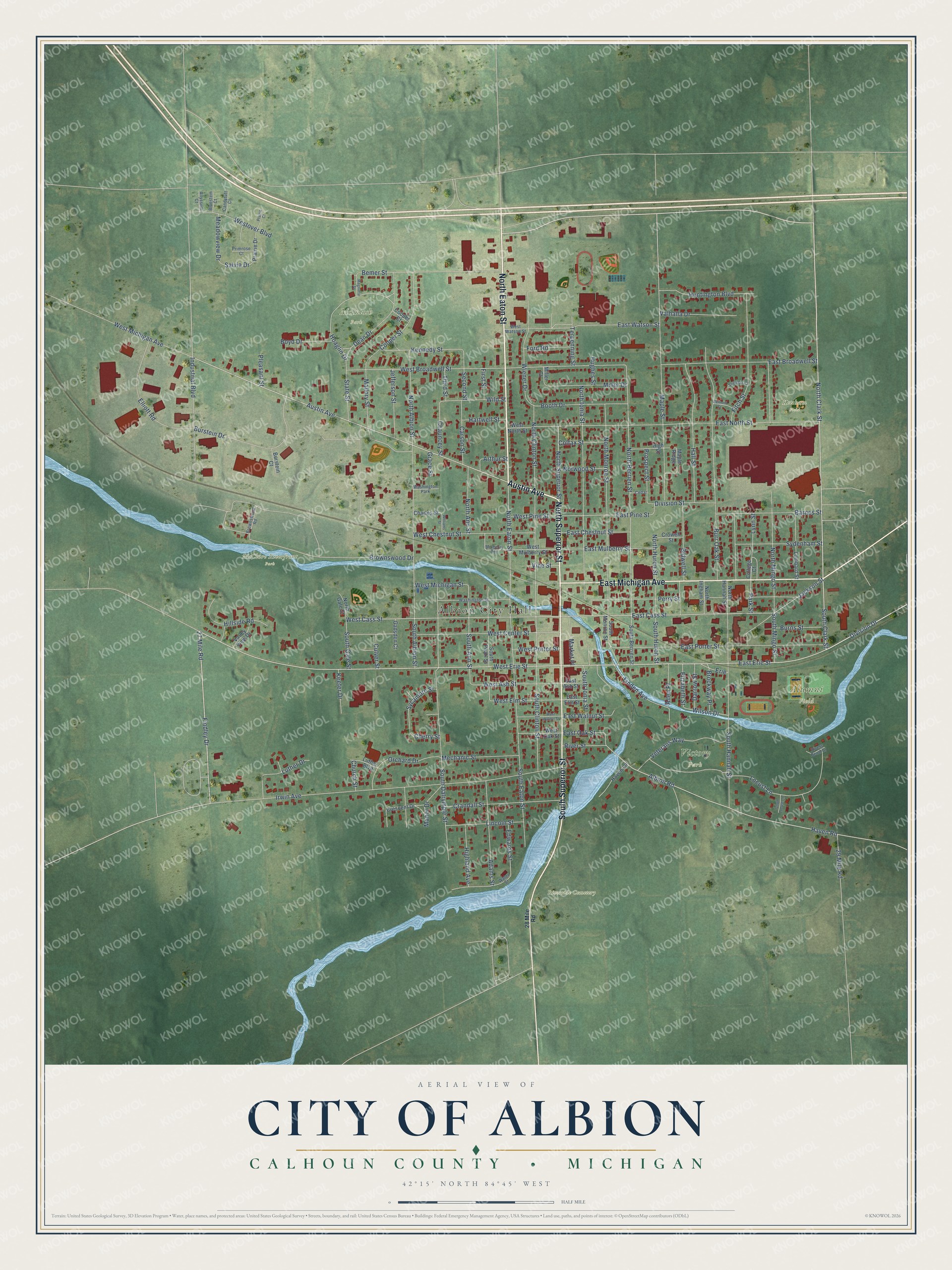 Watermarked full-map preview of Albion, Michigan