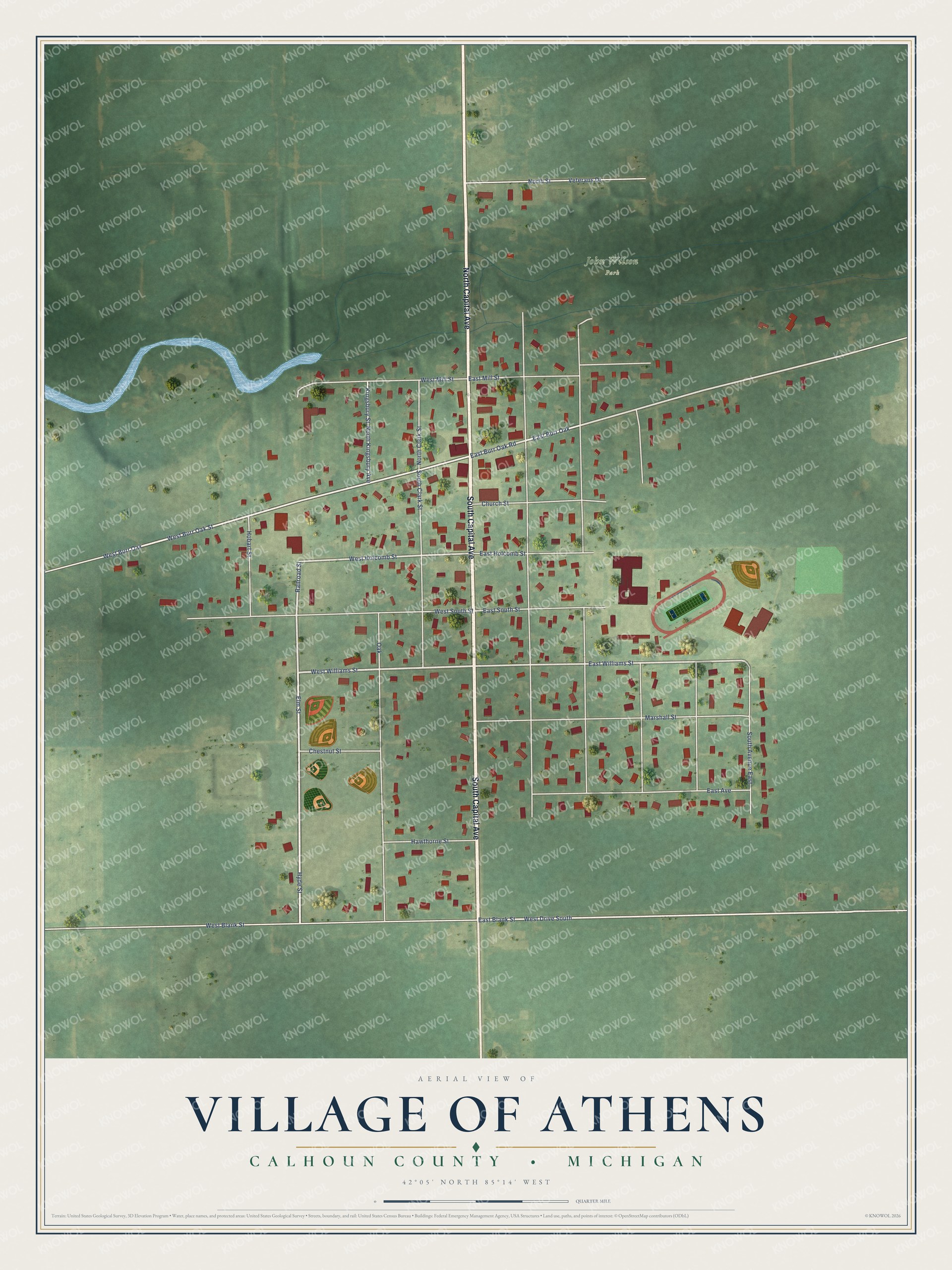 Watermarked full-map preview of Athens, Michigan