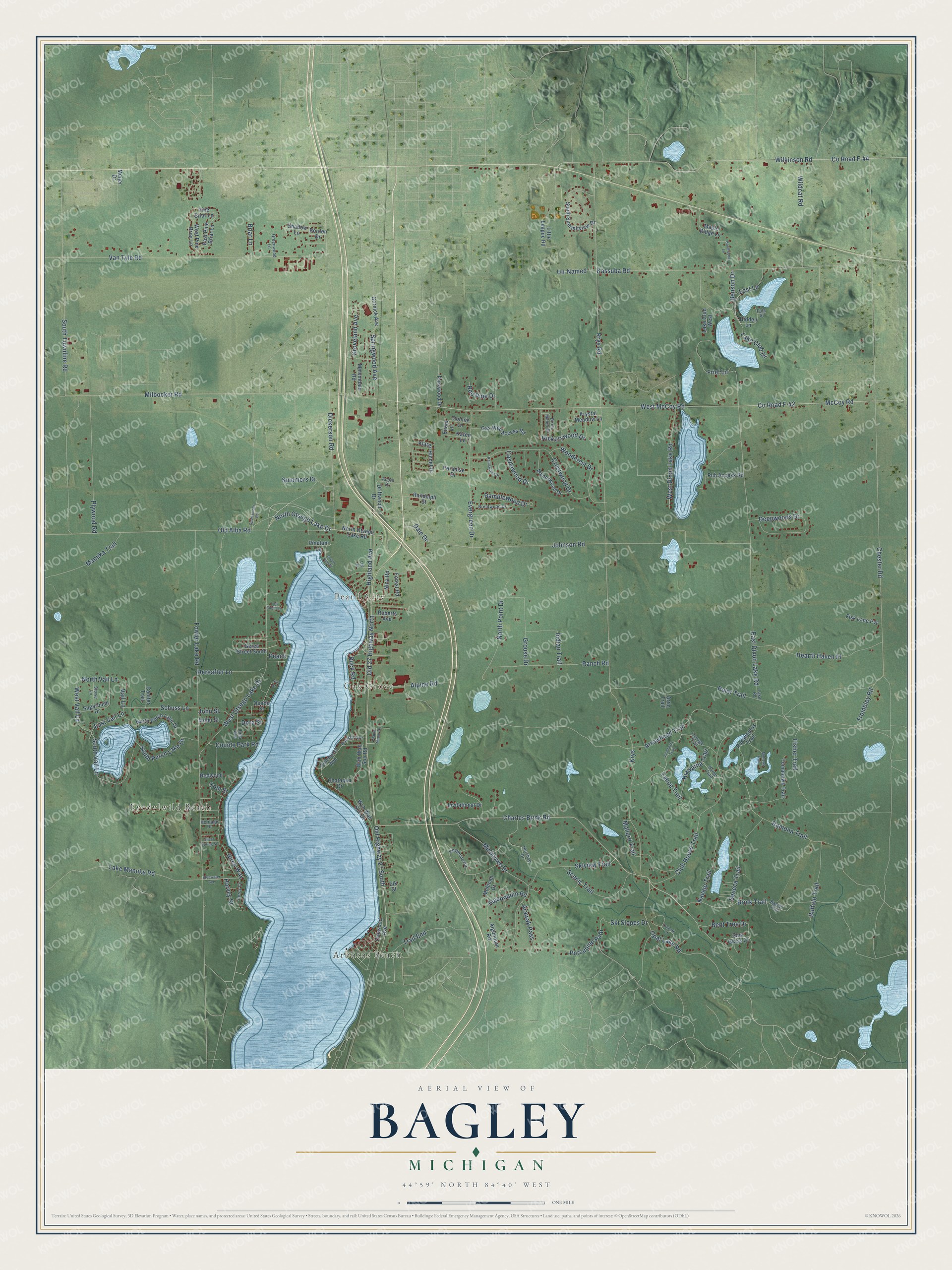 Watermarked full-map preview of Bagley, Michigan