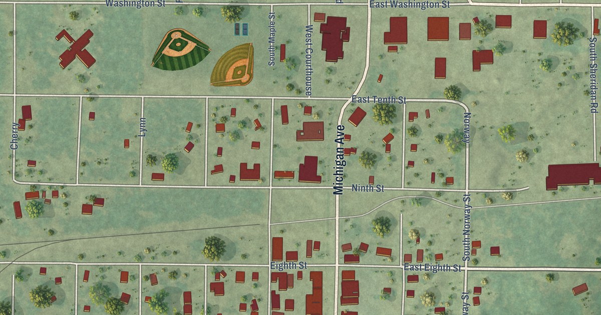 Map of Baldwin, Lake County, Michigan in 2026