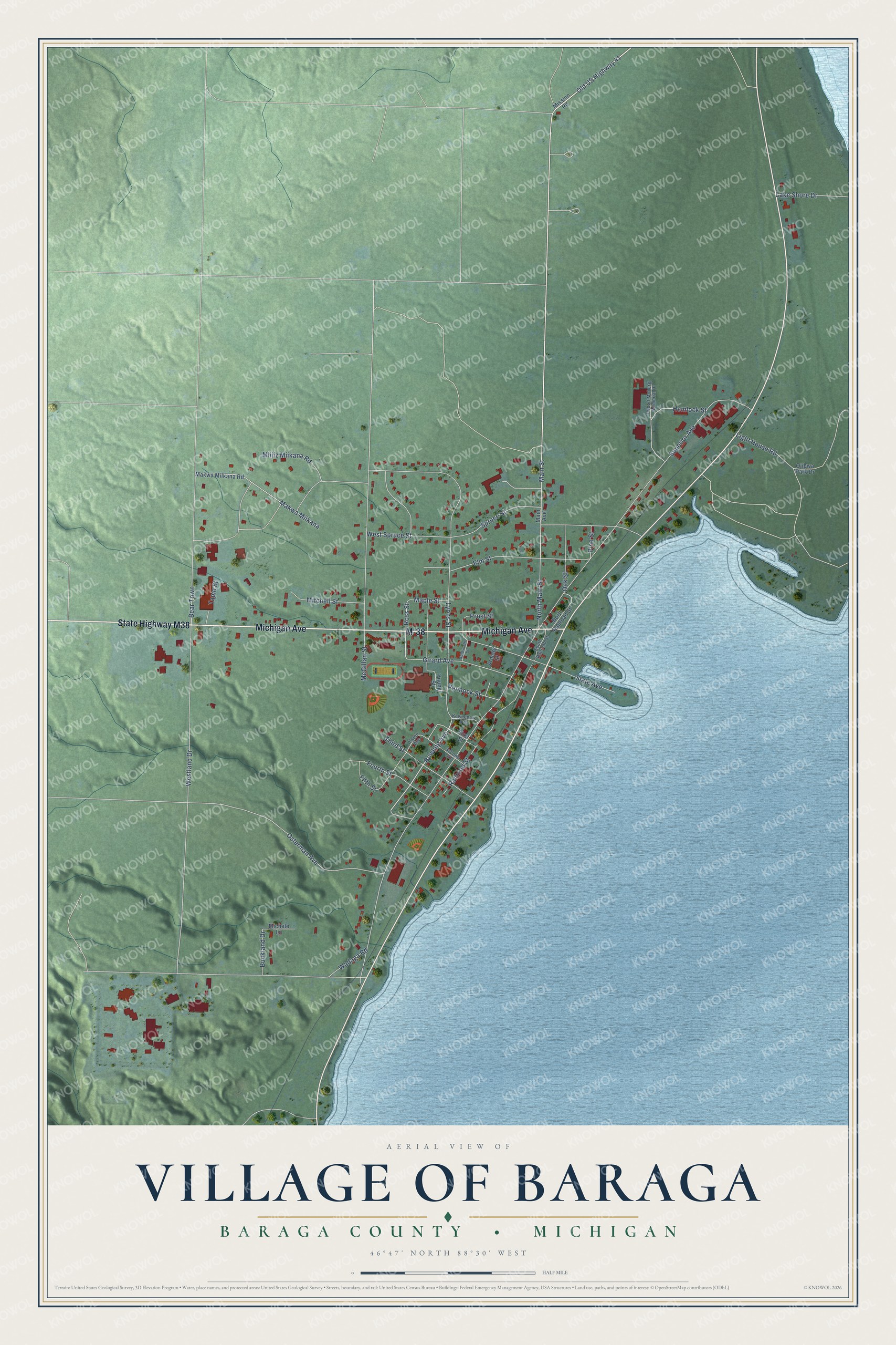 Watermarked full-map preview of Baraga, Michigan