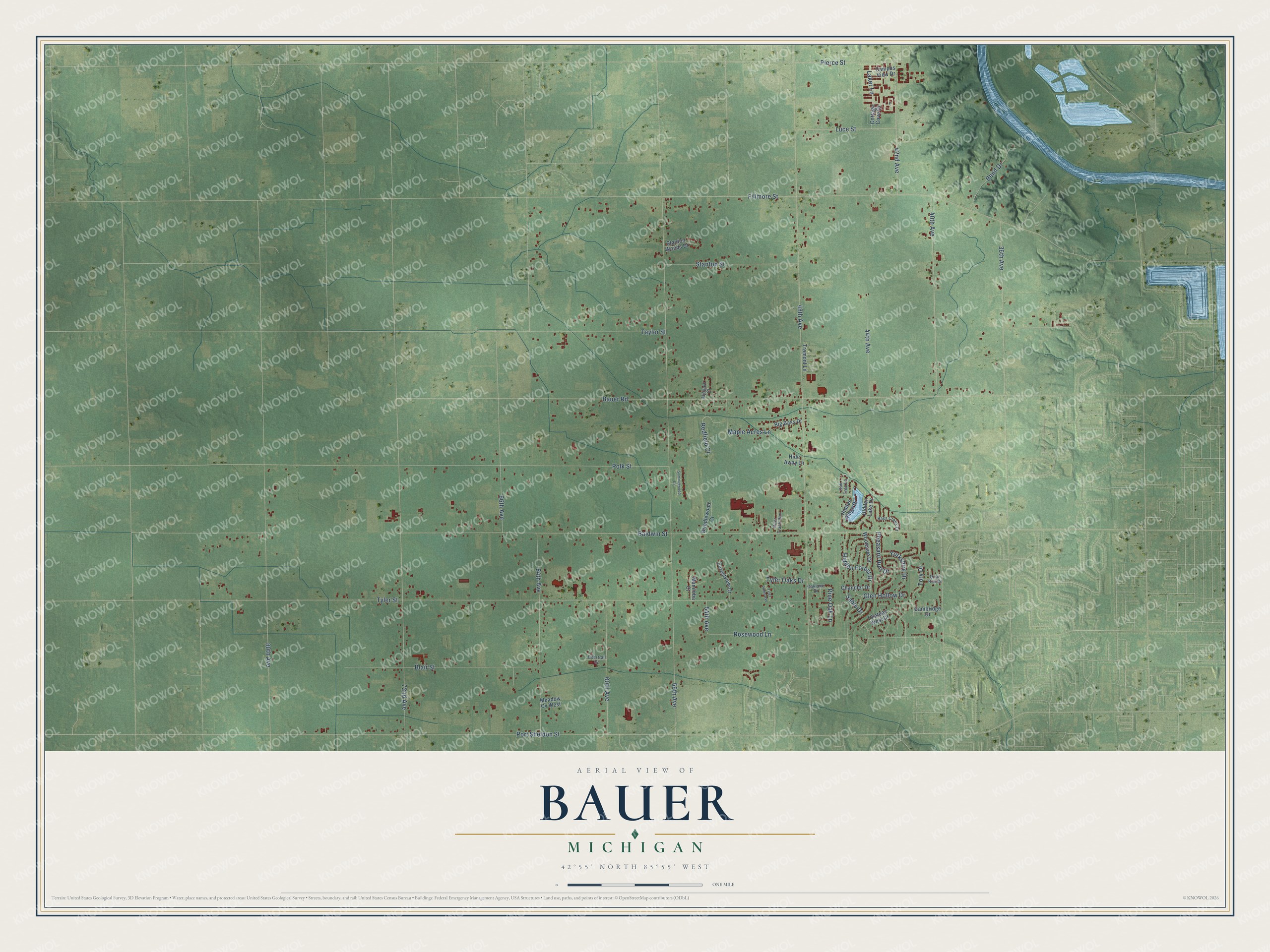 Watermarked full-map preview of Bauer, Michigan