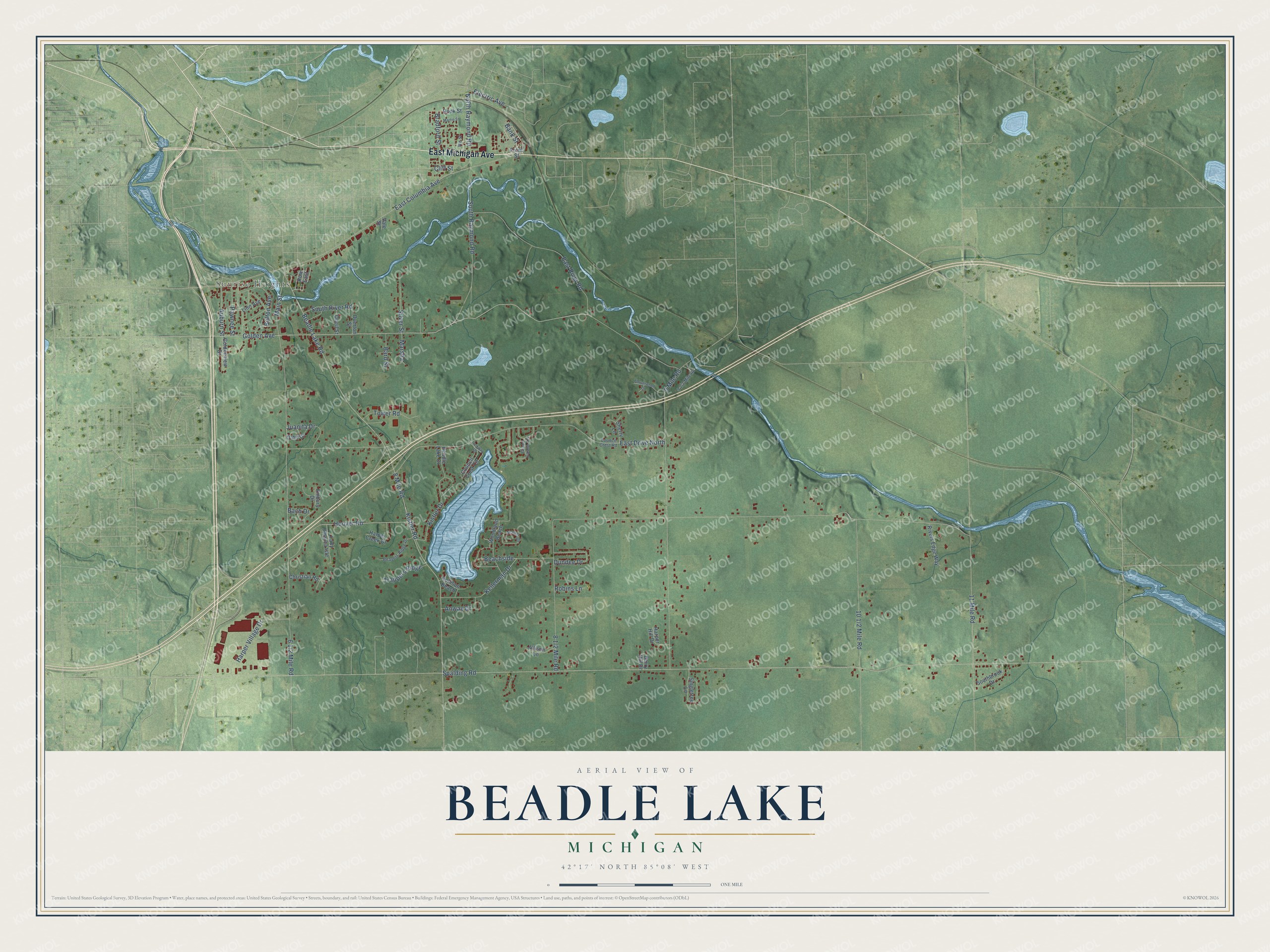 Watermarked full-map preview of Beadle Lake, Michigan