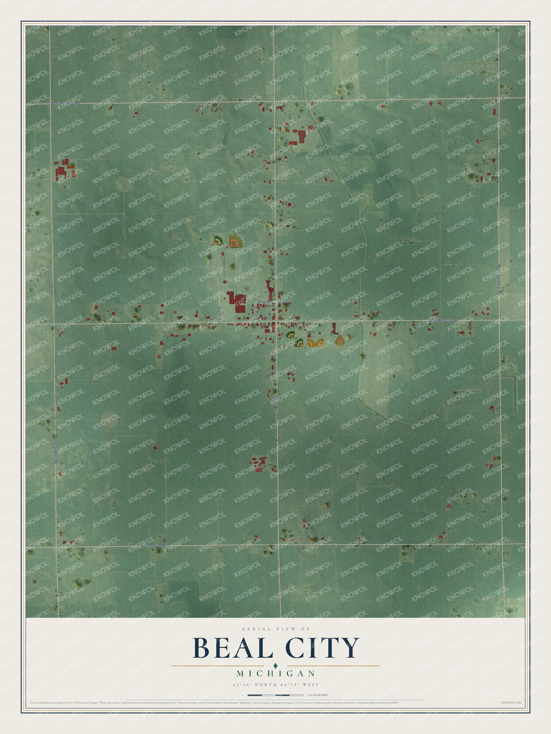 Watermarked full-map preview of Beal City, Michigan