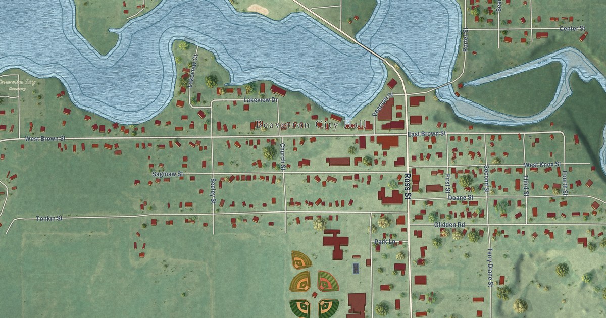 Map of Beaverton City, Michigan in 2026
