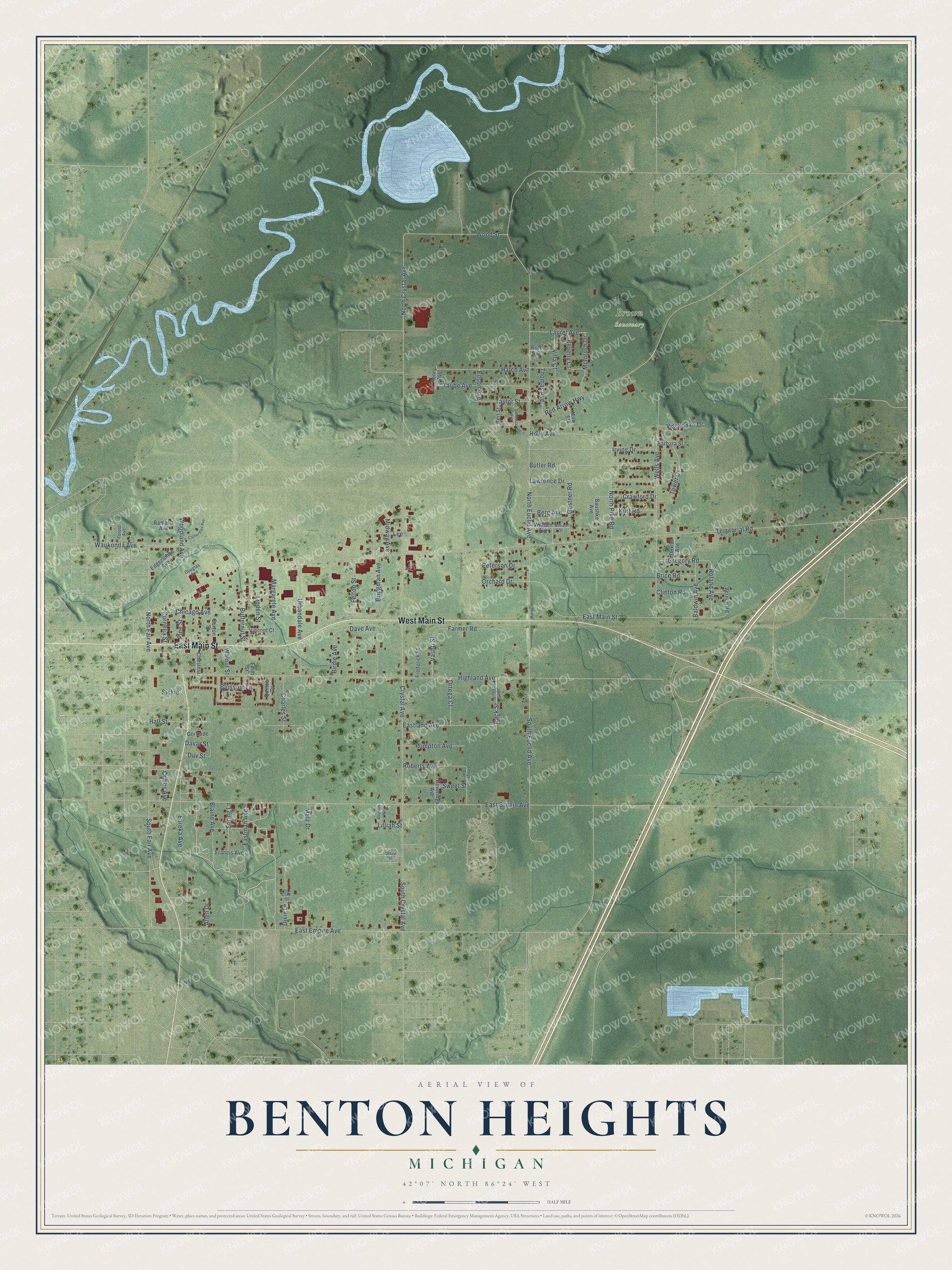 Watermarked full-map preview of Benton Heights, Michigan