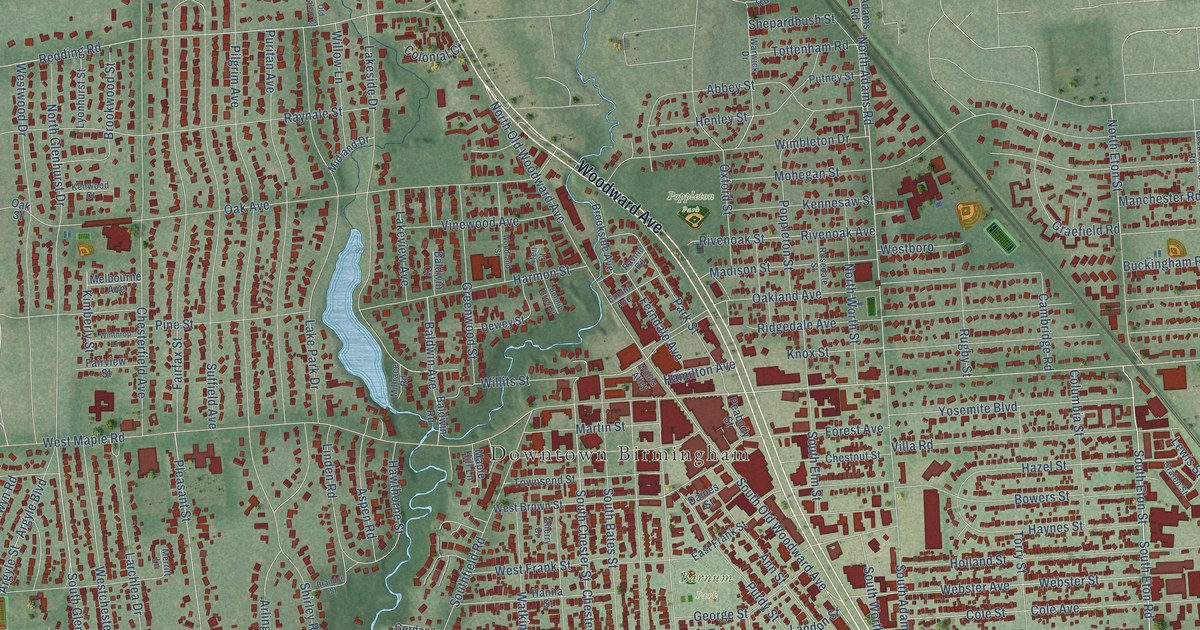 Map of Birmingham, Michigan in 2026