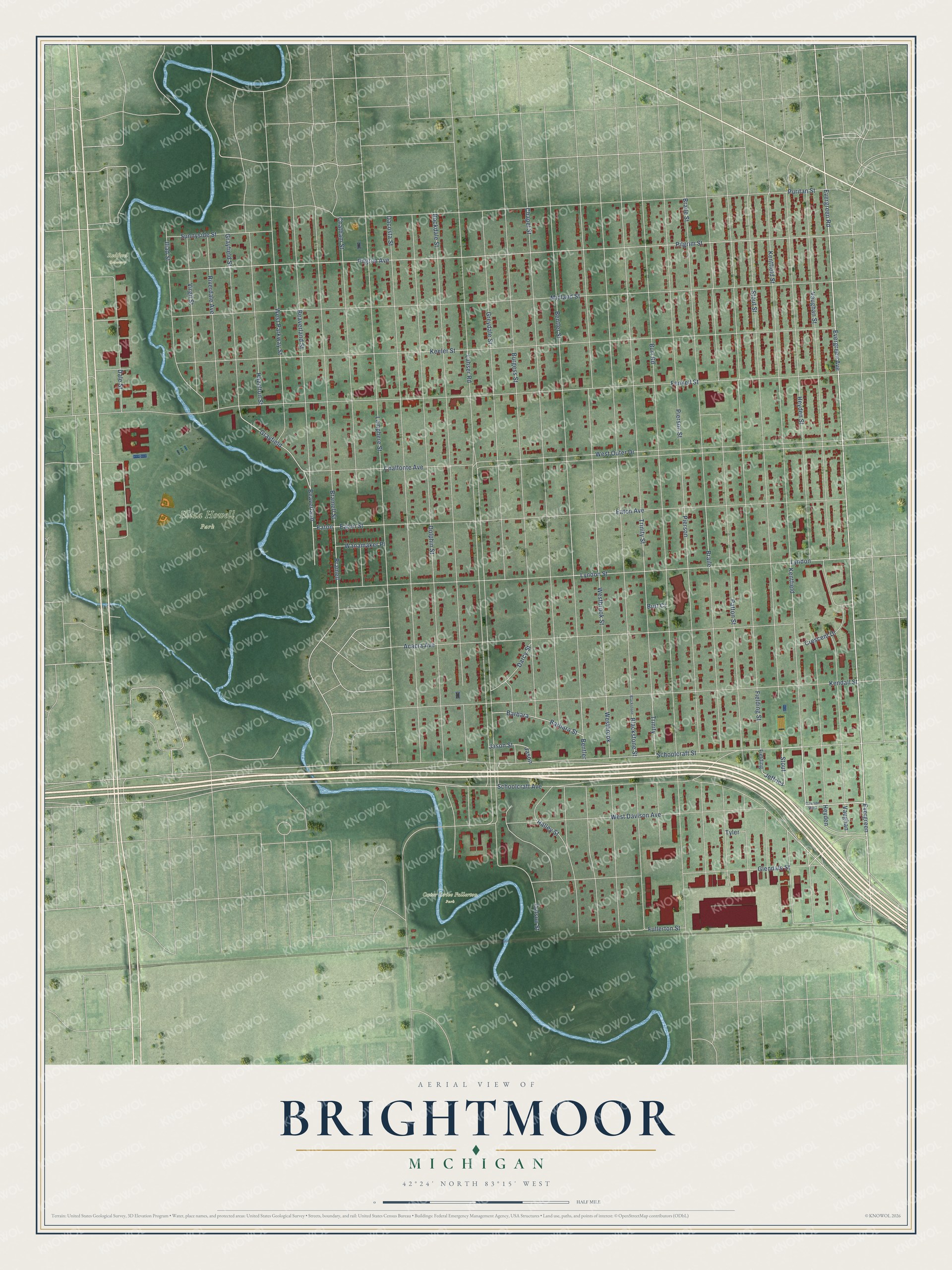 Watermarked full-map preview of Brightmoor, Michigan