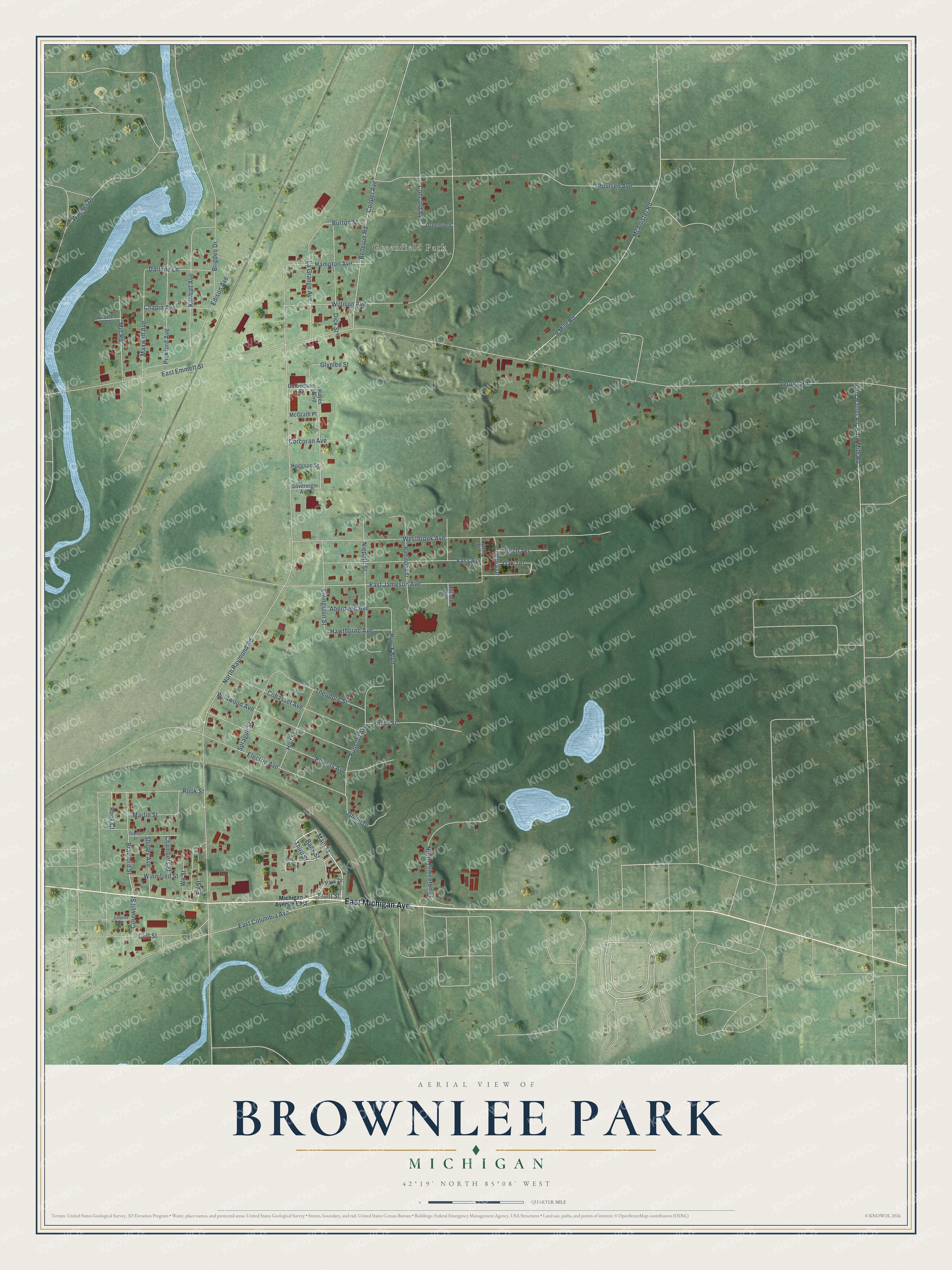 Watermarked full-map preview of Brownlee Park, Michigan