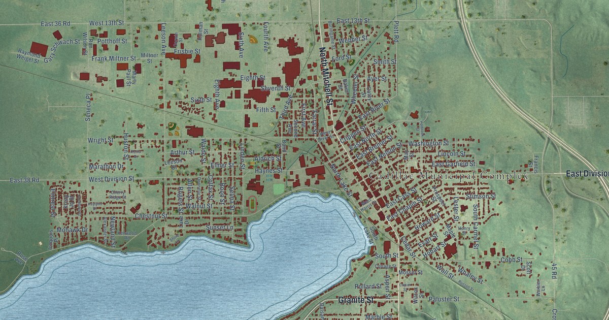 Map of Cadillac, Michigan in 2026