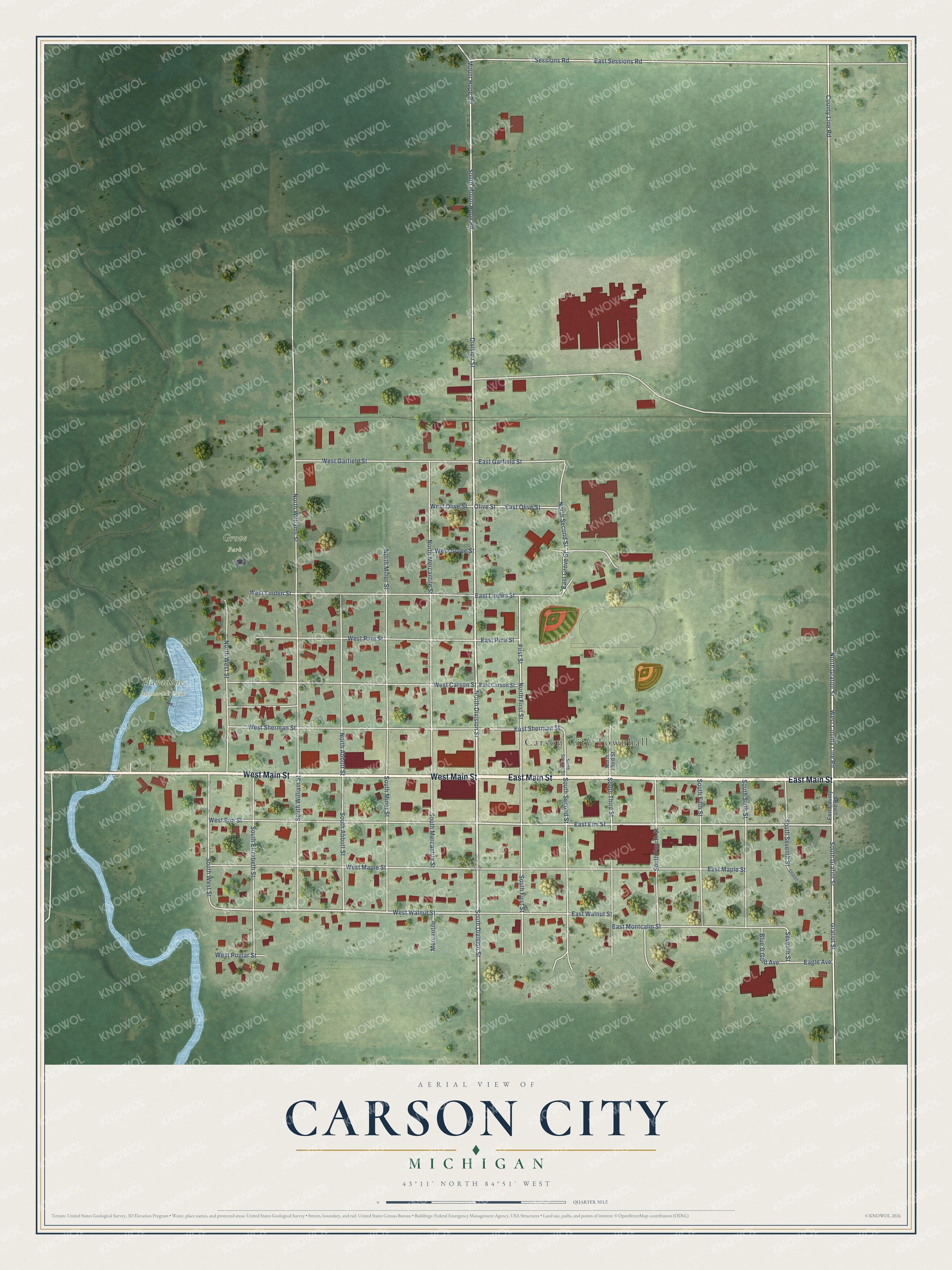 Watermarked full-map preview of Carson City, Michigan