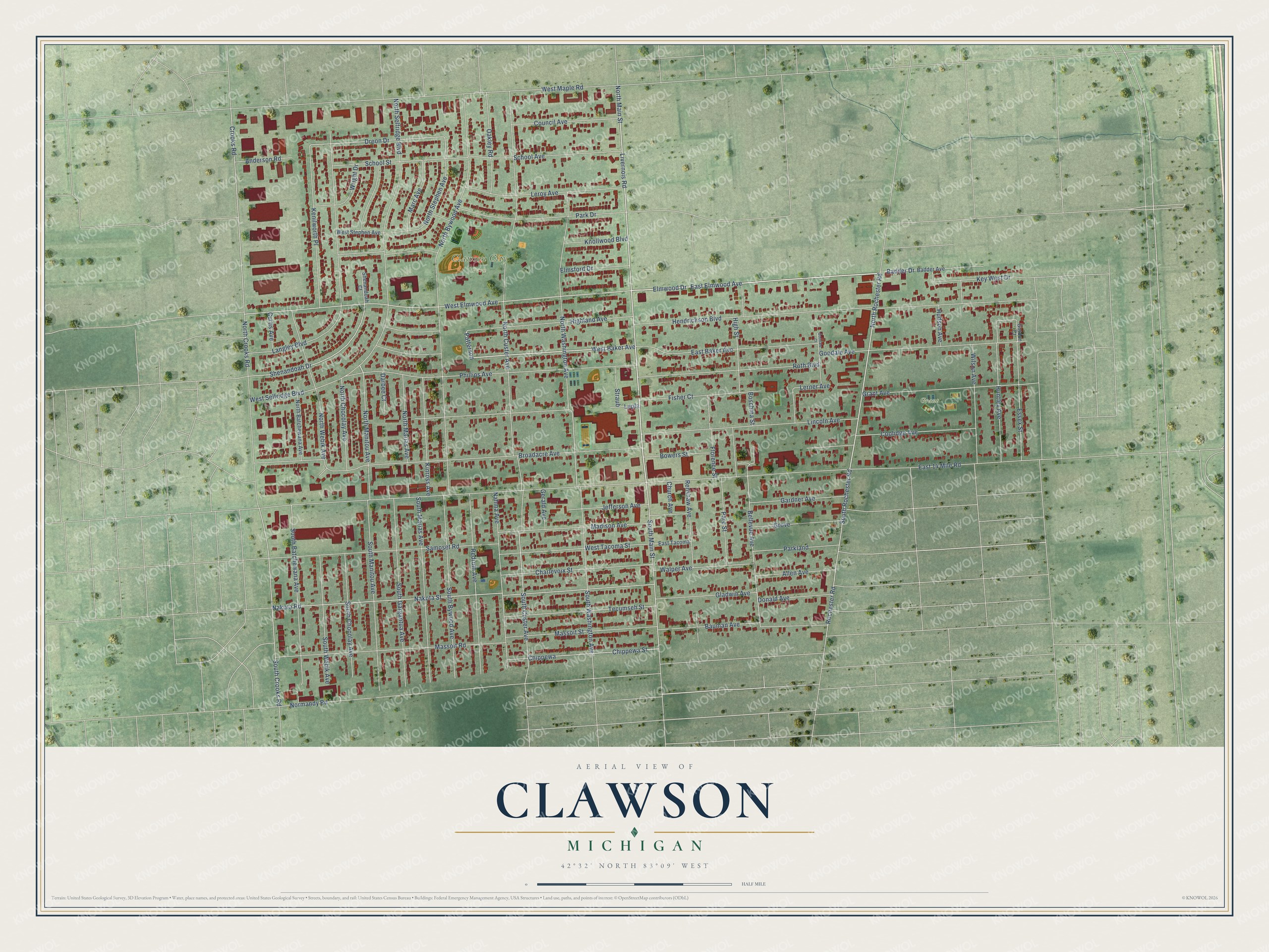 Watermarked full-map preview of Clawson, Michigan