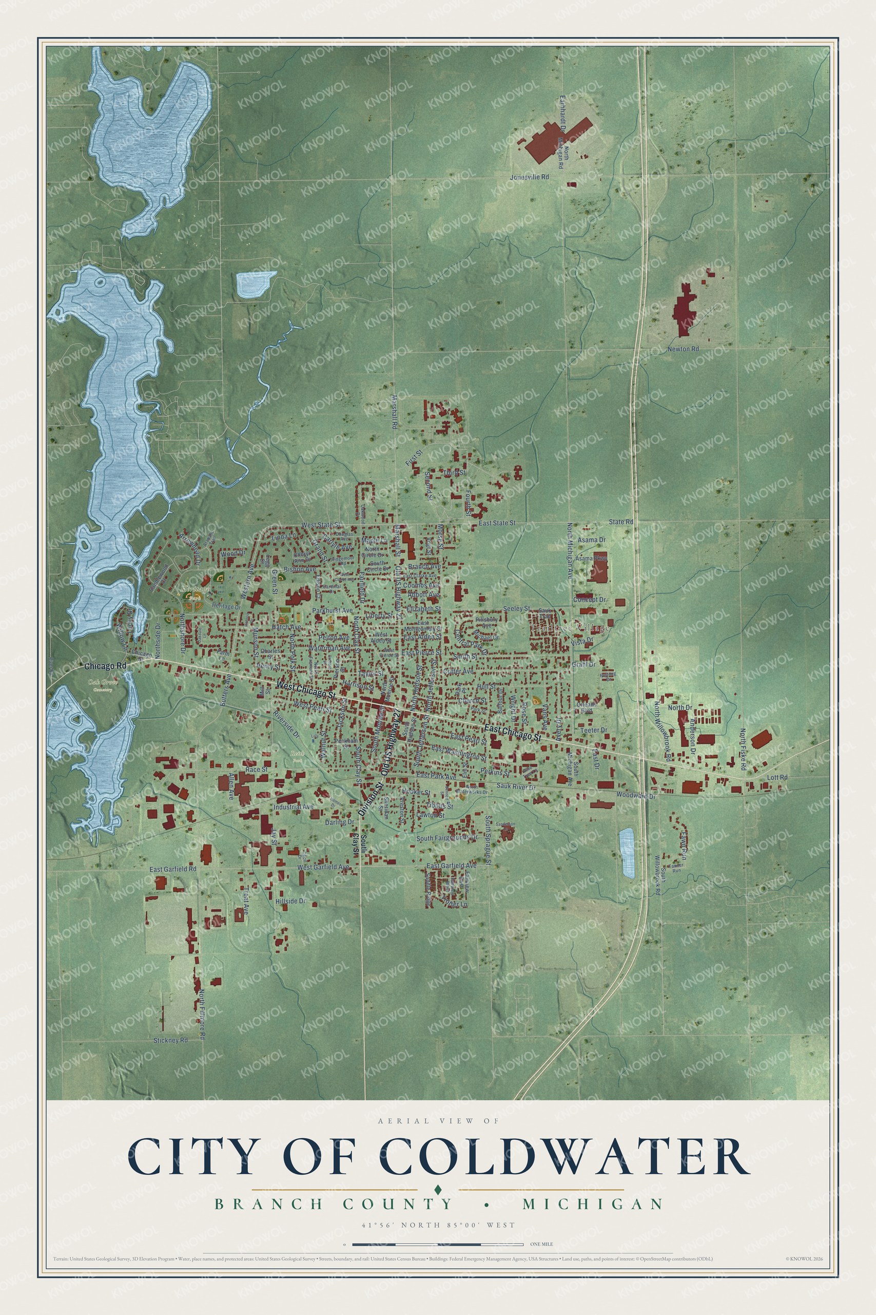 Watermarked full-map preview of City of Coldwater, Michigan