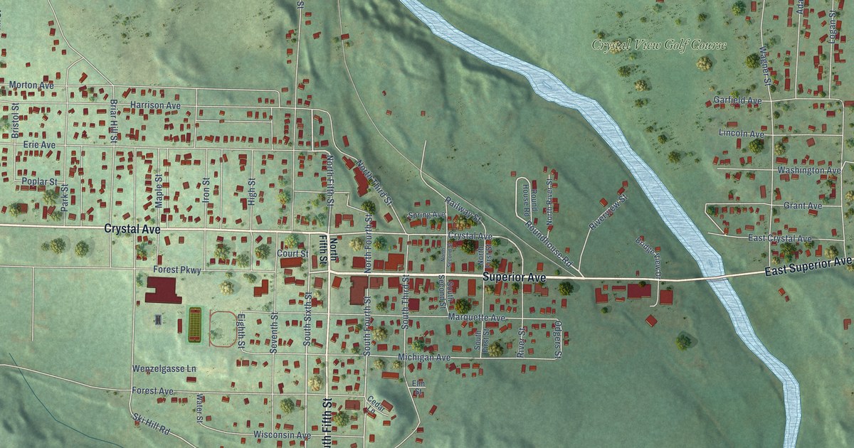 Map of Crystal Falls City, Michigan in 2026