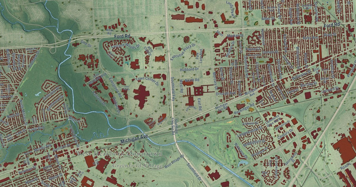Map of Dearborn, Michigan in 2026