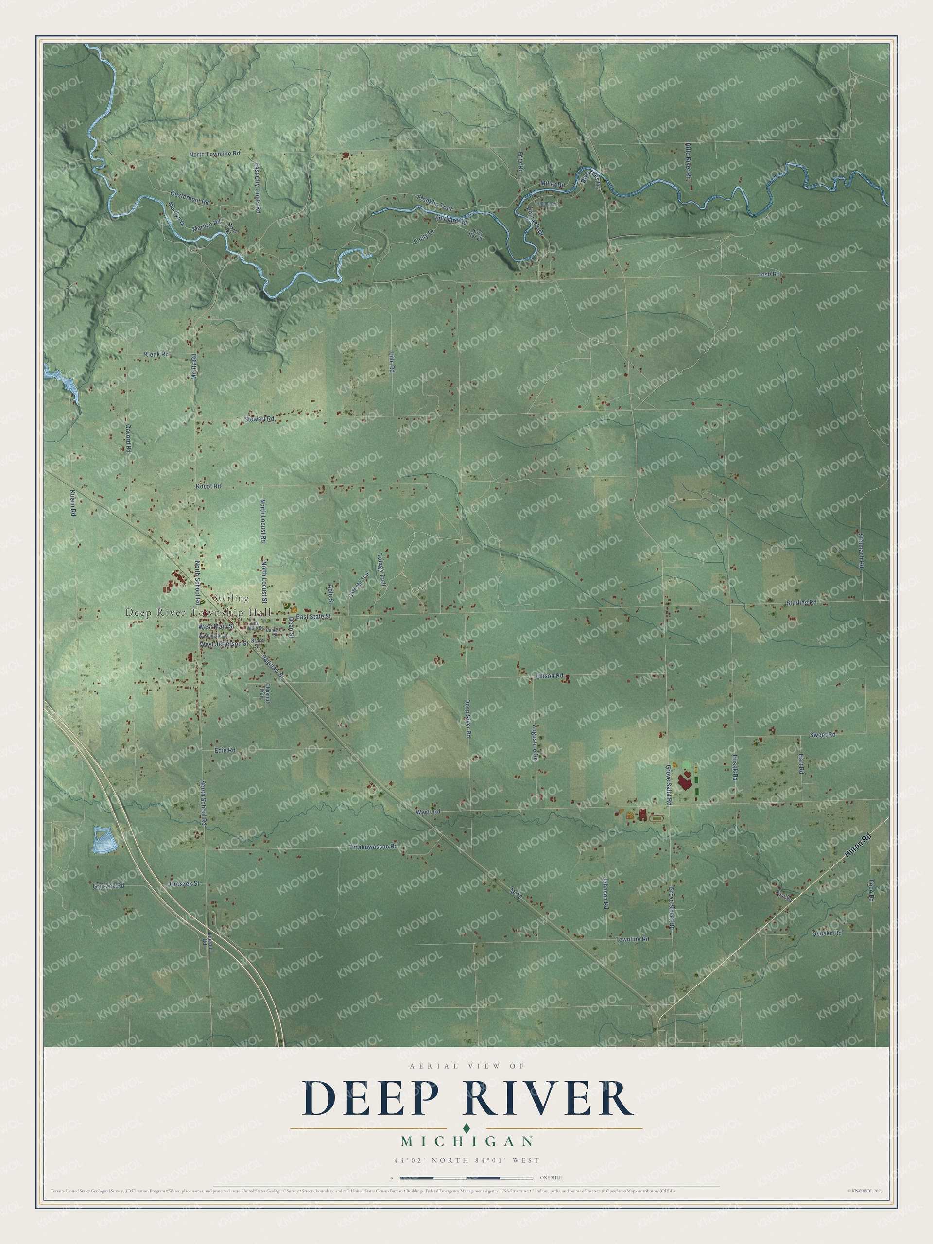 Watermarked full-map preview of Deep River, Michigan
