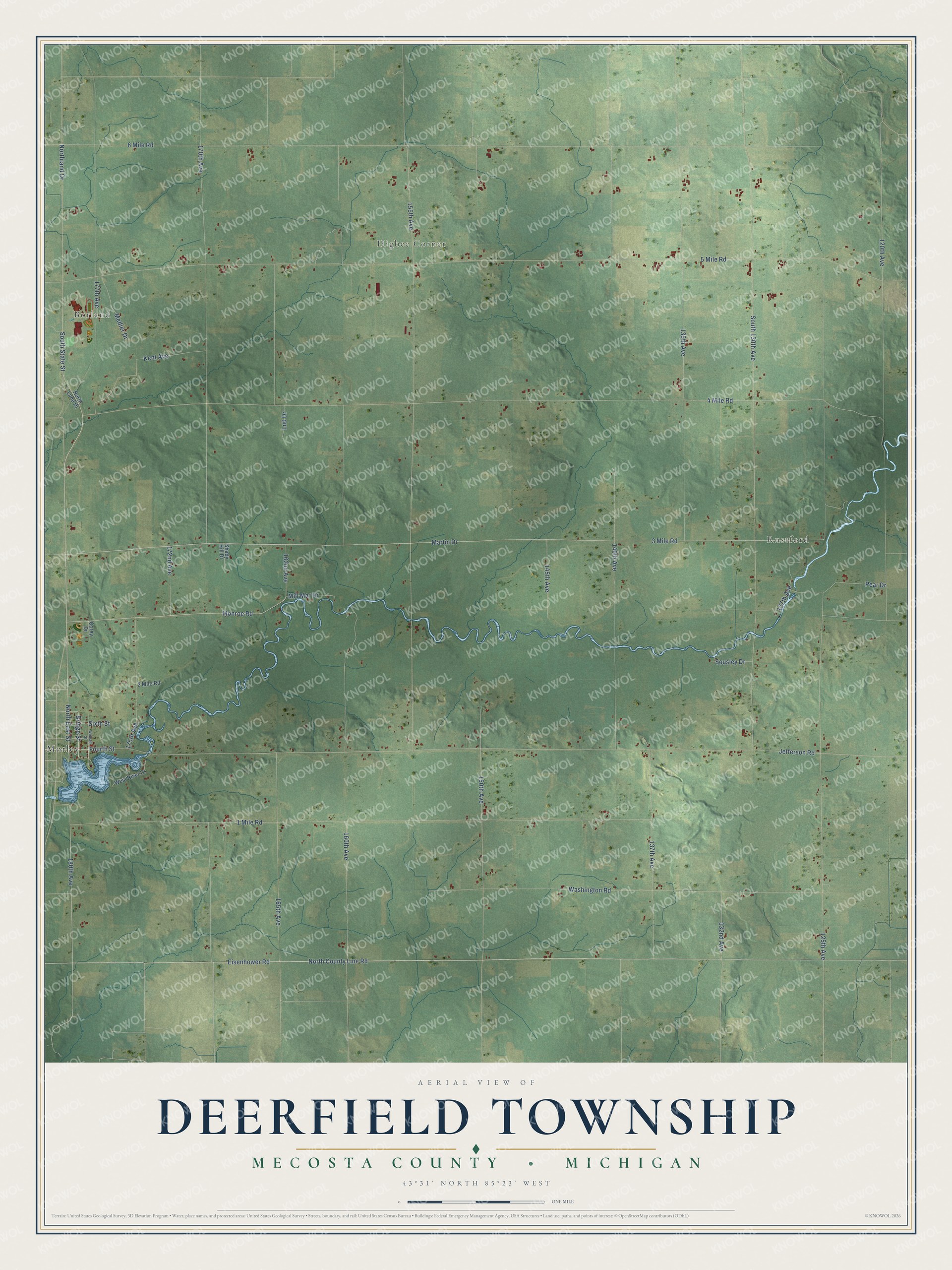 Watermarked full-map preview of Deerfield, Michigan