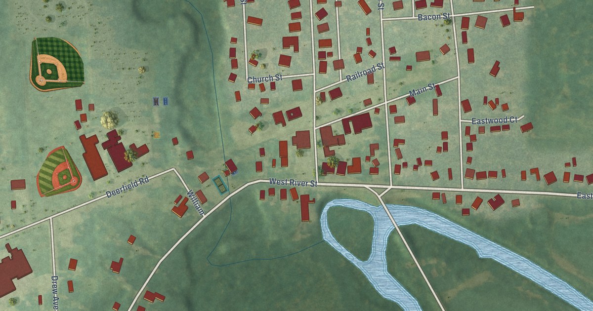 Map of Deerfield Village, Lenawee County, Michigan in 2026