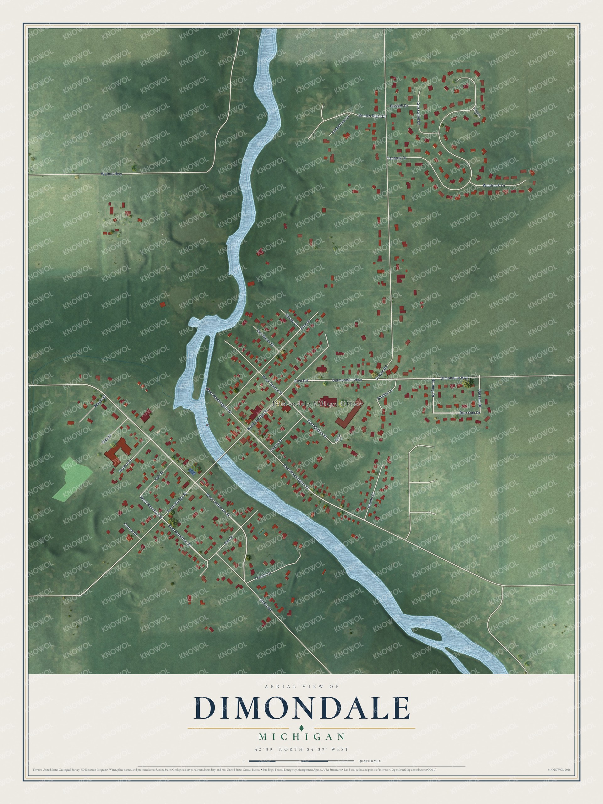 Watermarked full-map preview of Dimondale, Michigan