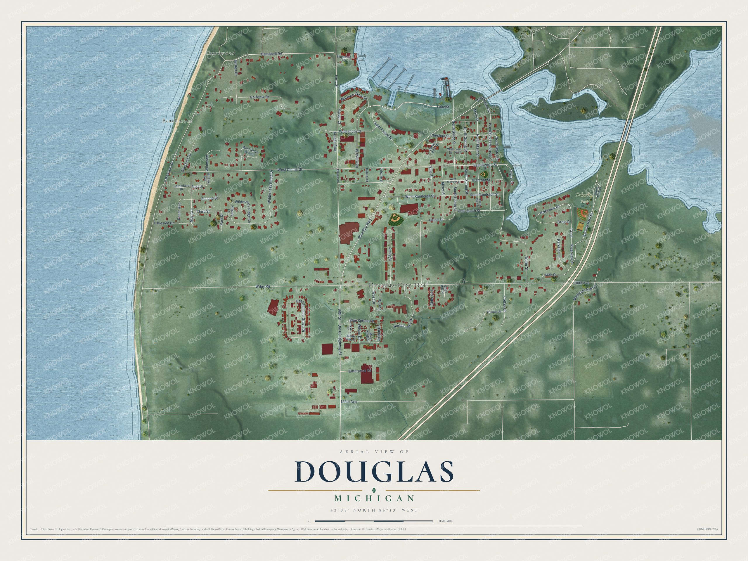 Watermarked full-map preview of Douglas, Michigan