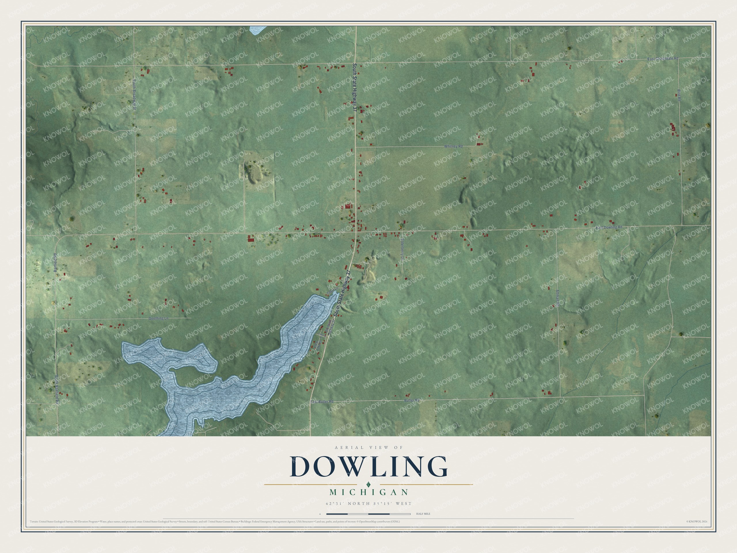 Watermarked full-map preview of Dowling, Michigan