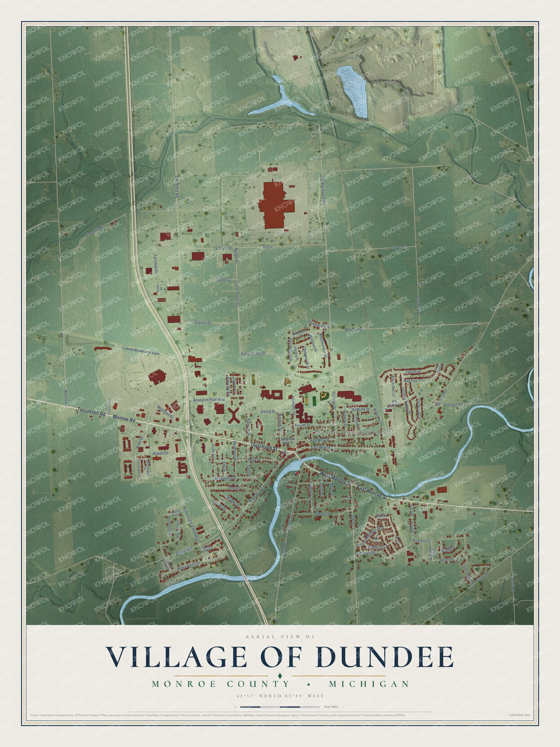 Watermarked full-map preview of Dundee, Michigan