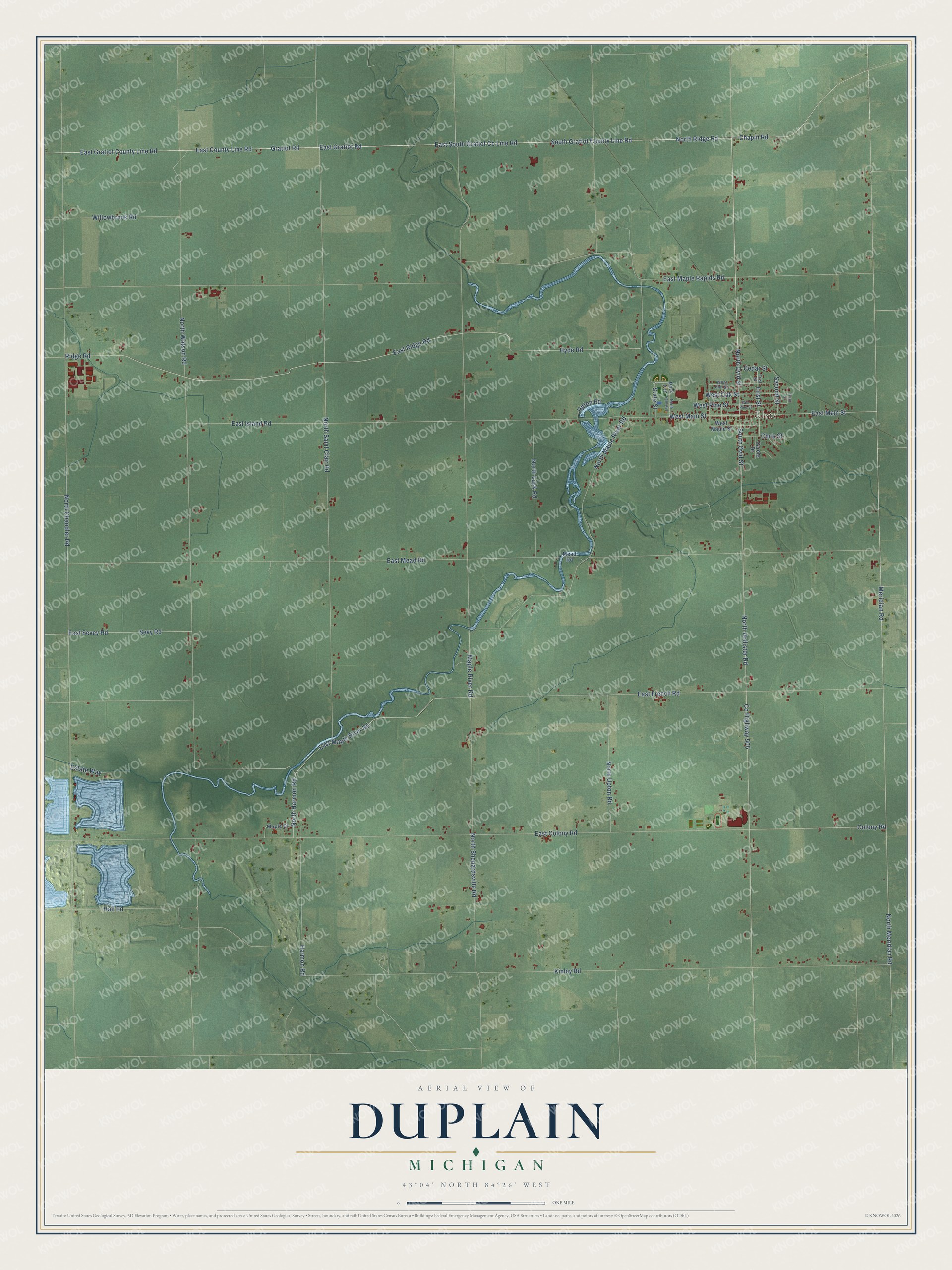 Watermarked full-map preview of Duplain, Michigan