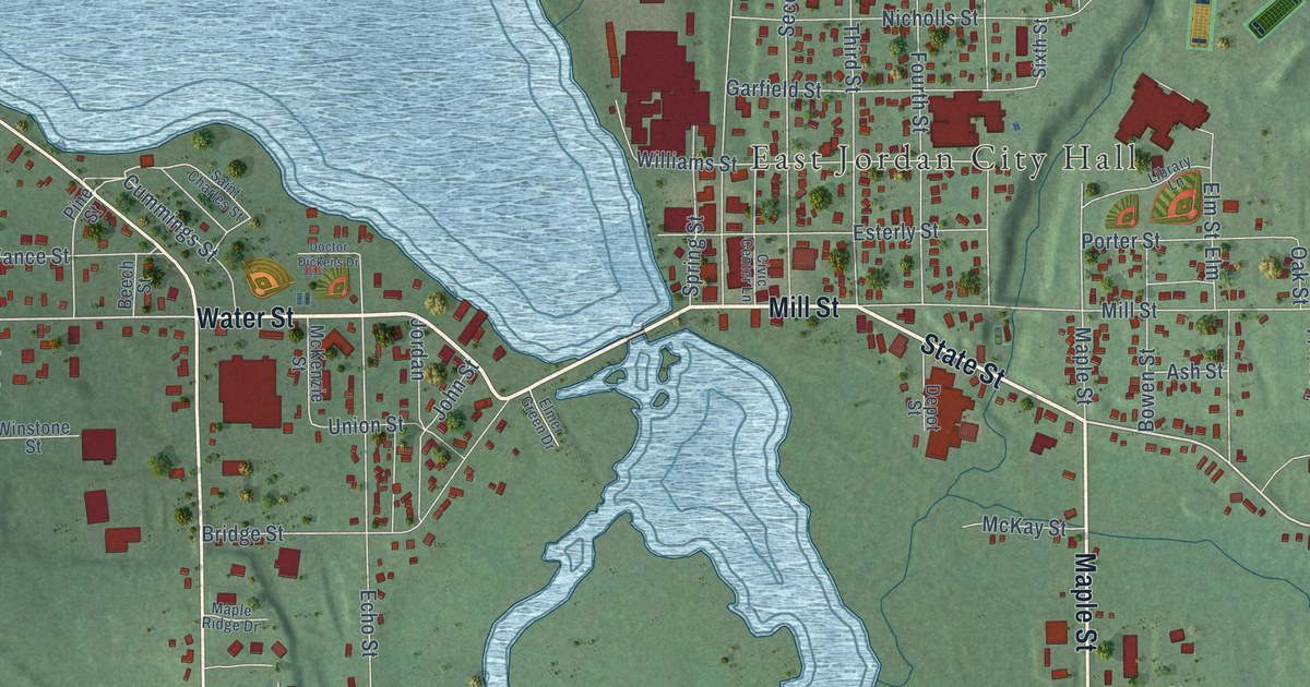 Map of East Jordan, Michigan in 2026