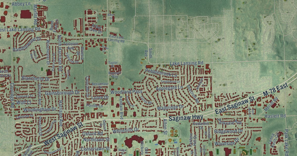 Map of East Lansing, Michigan in 2026