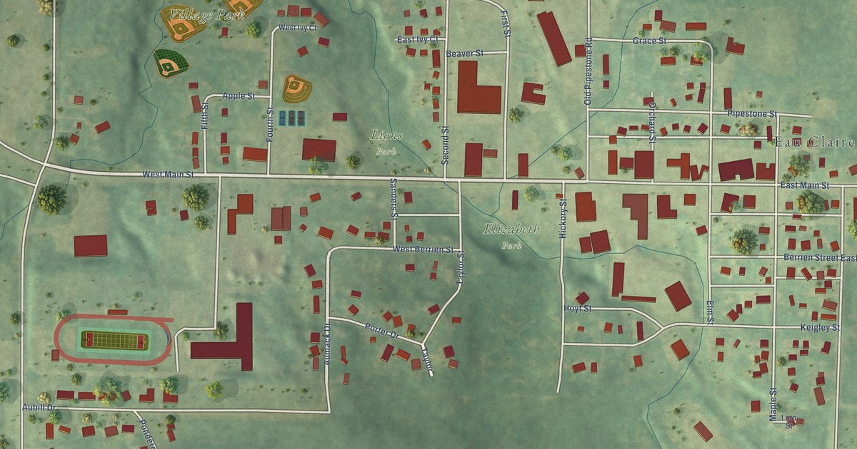 Map of Eau Claire, Michigan in 2026