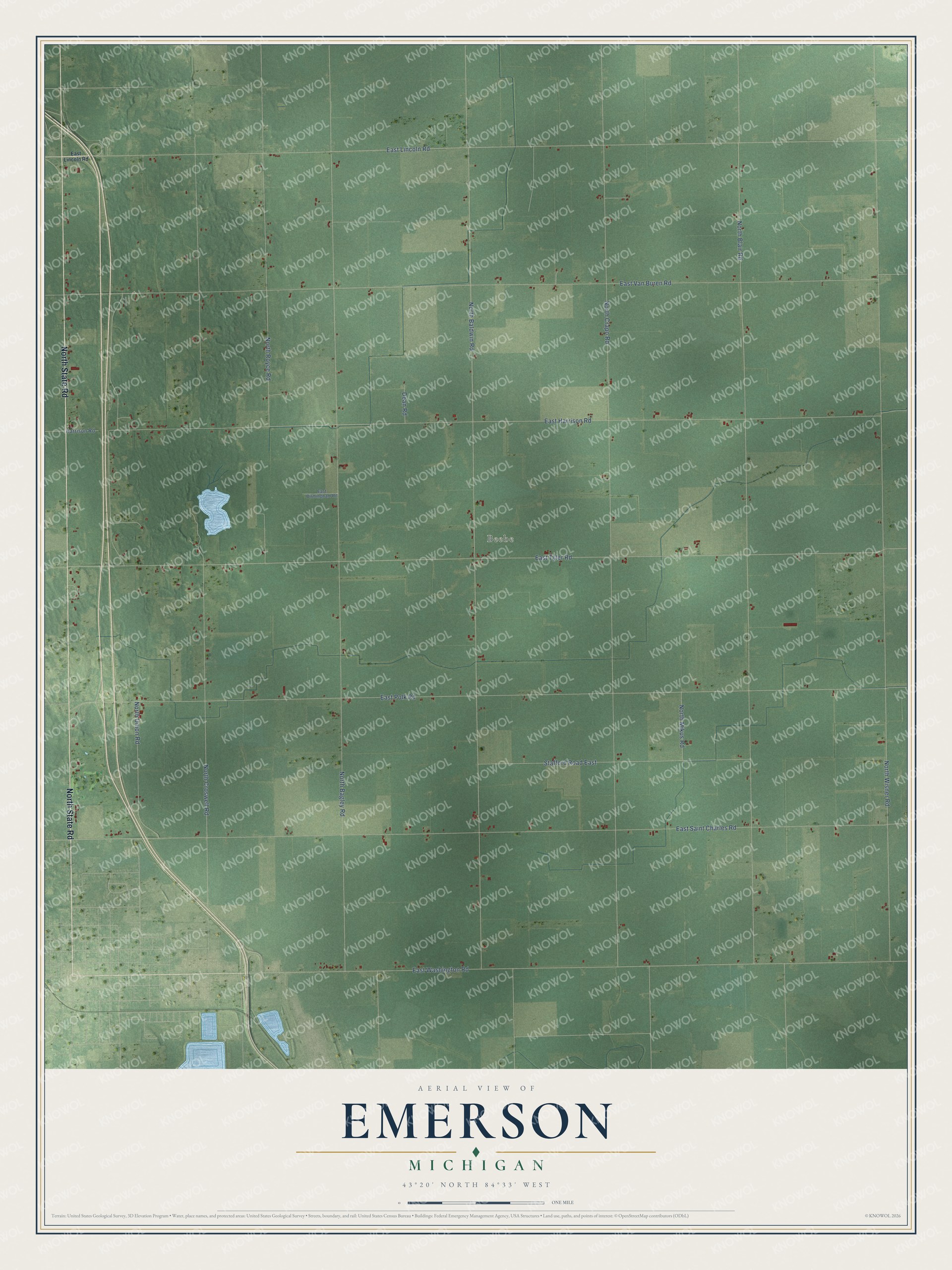 Watermarked full-map preview of Emerson, Michigan