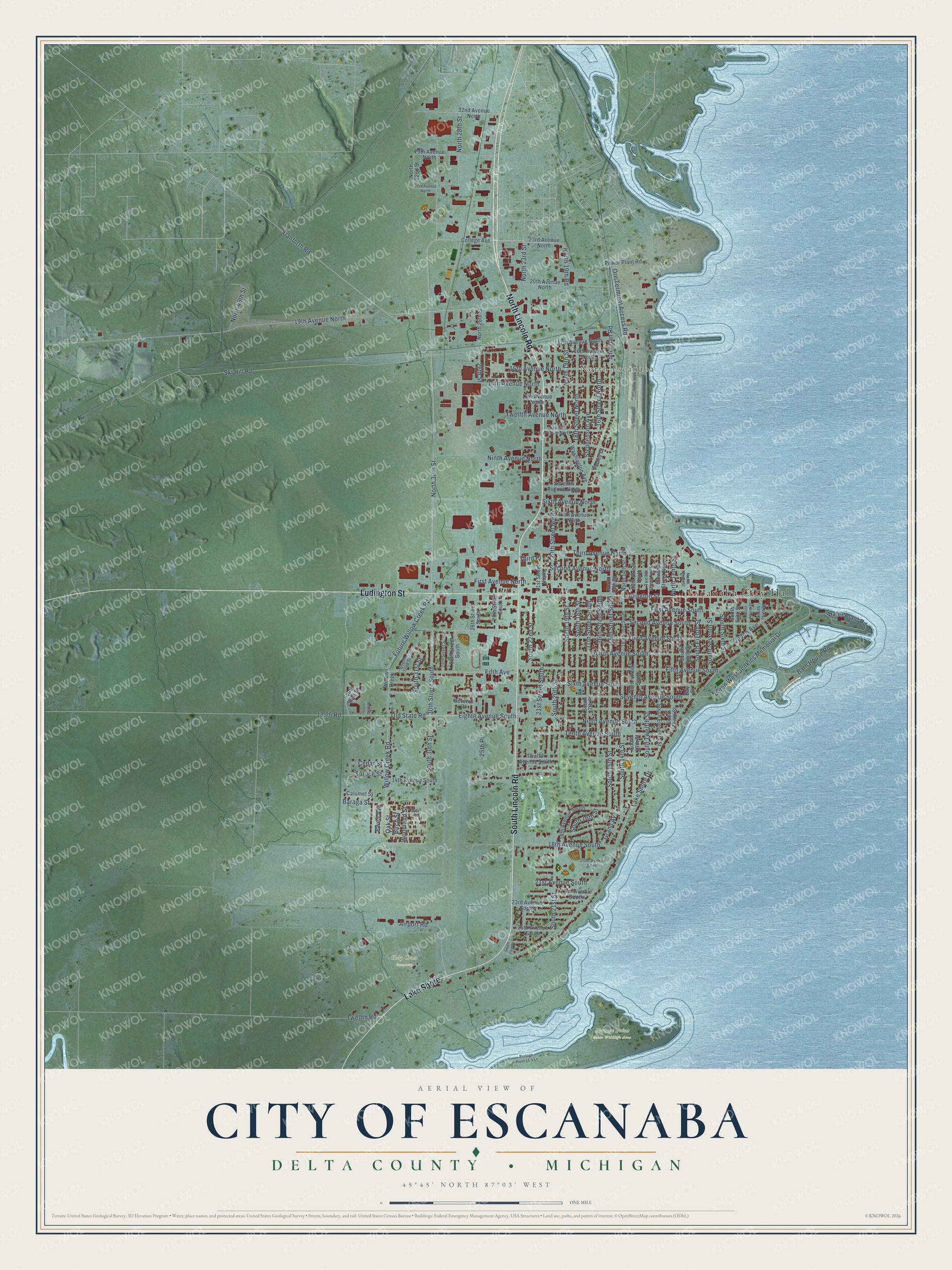 Watermarked full-map preview of Escanaba, Michigan