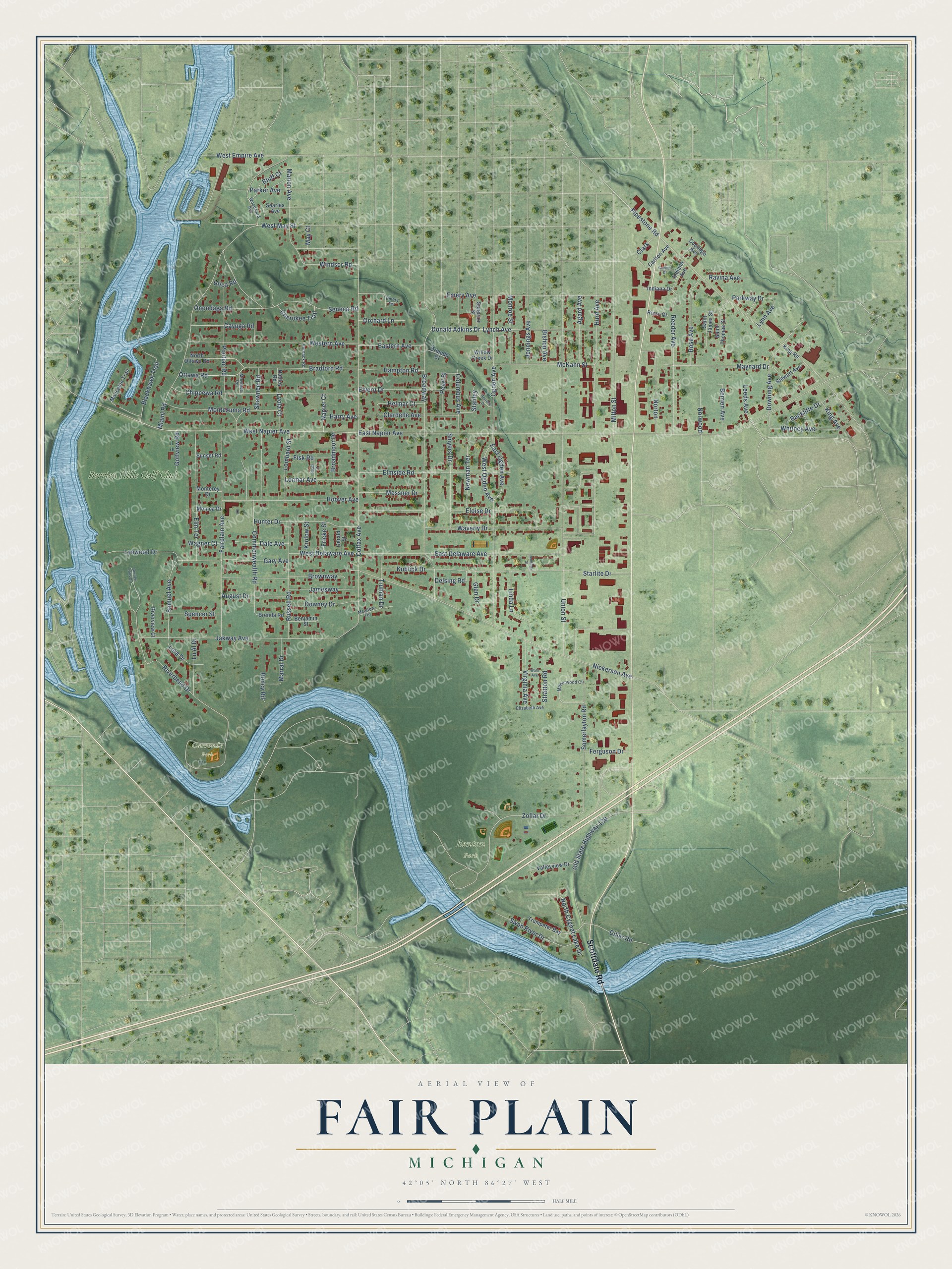Watermarked full-map preview of Fair Plain, Michigan
