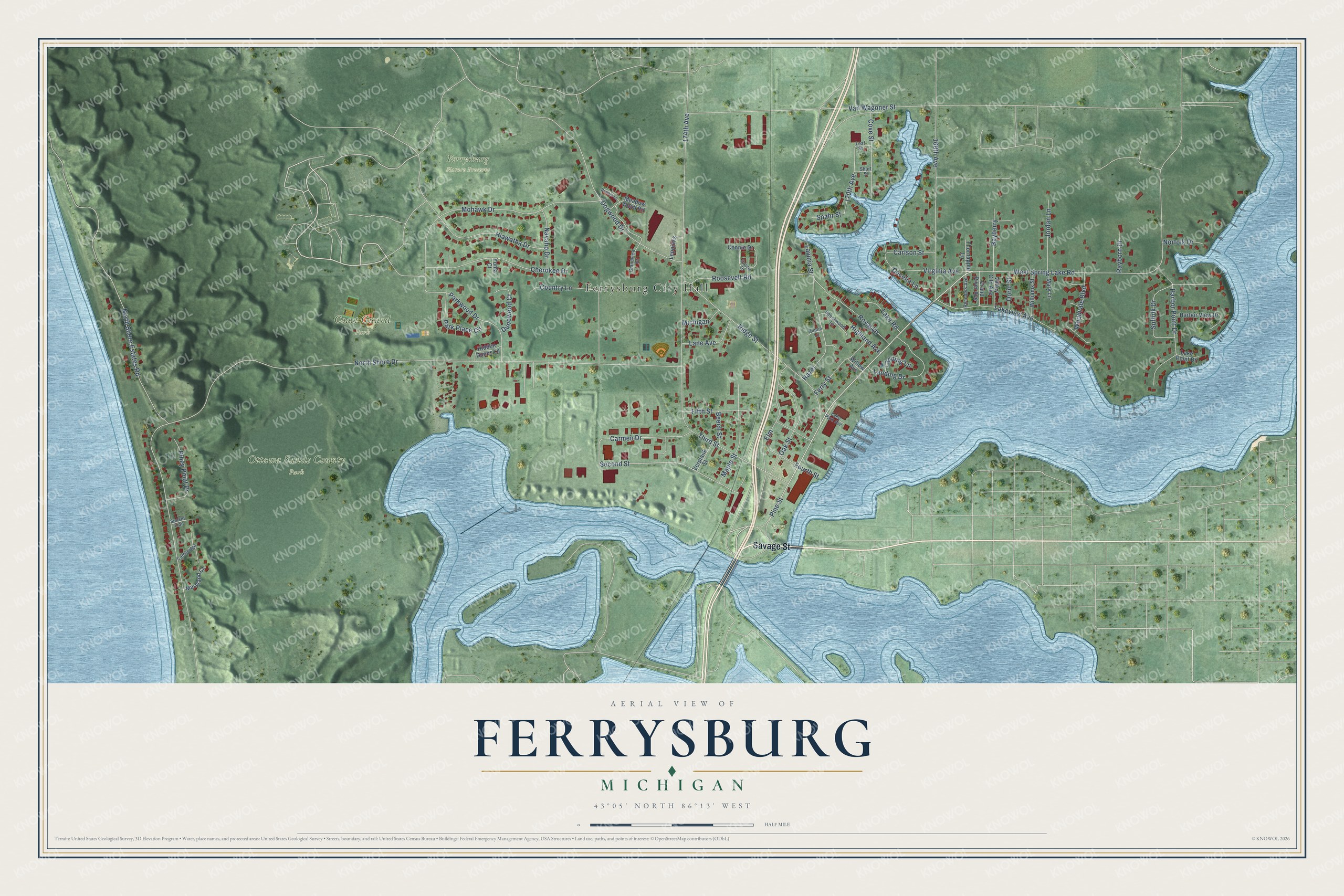 Watermarked full-map preview of Ferrysburg, Michigan