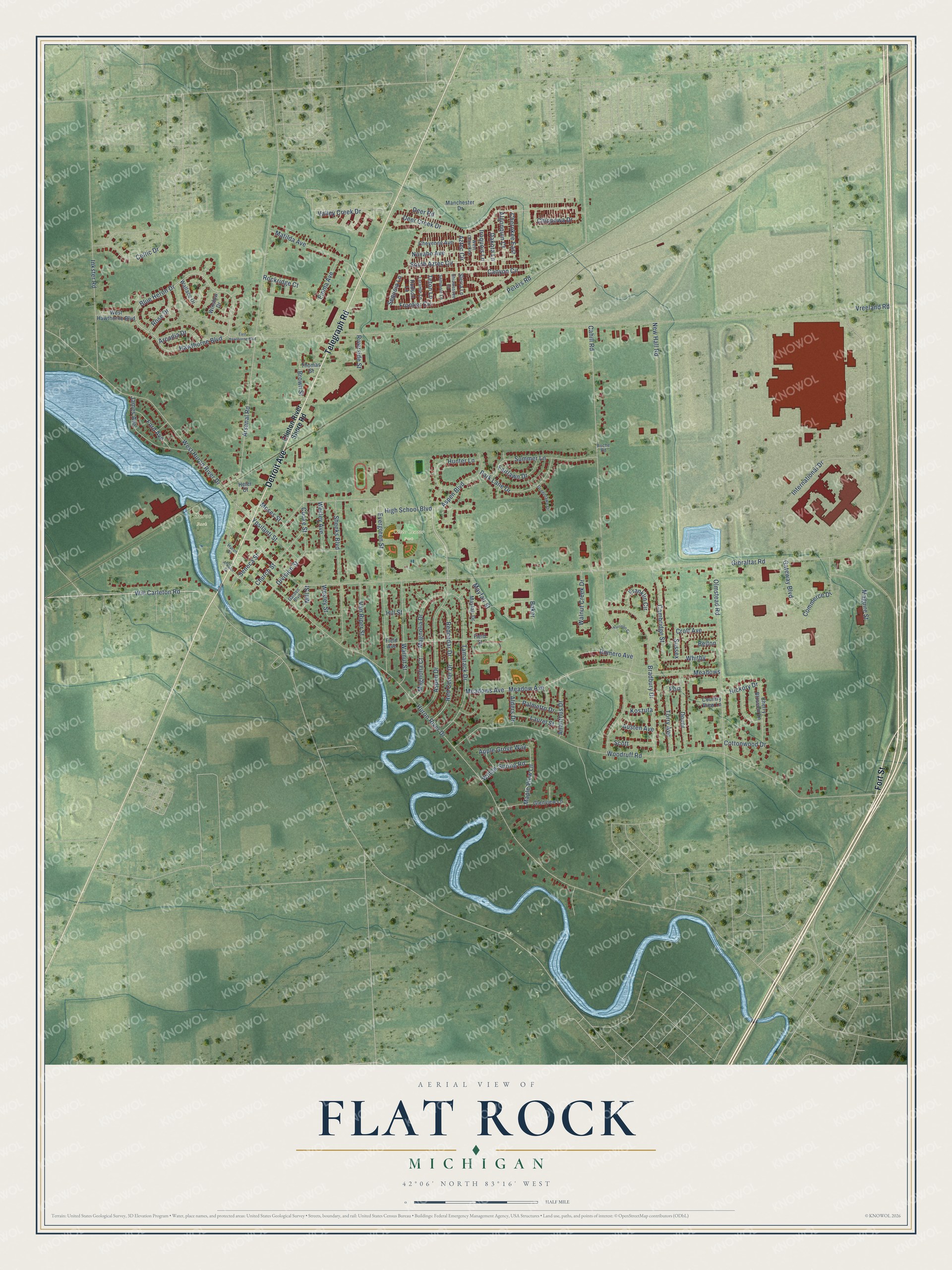 Watermarked full-map preview of Flat Rock, Michigan