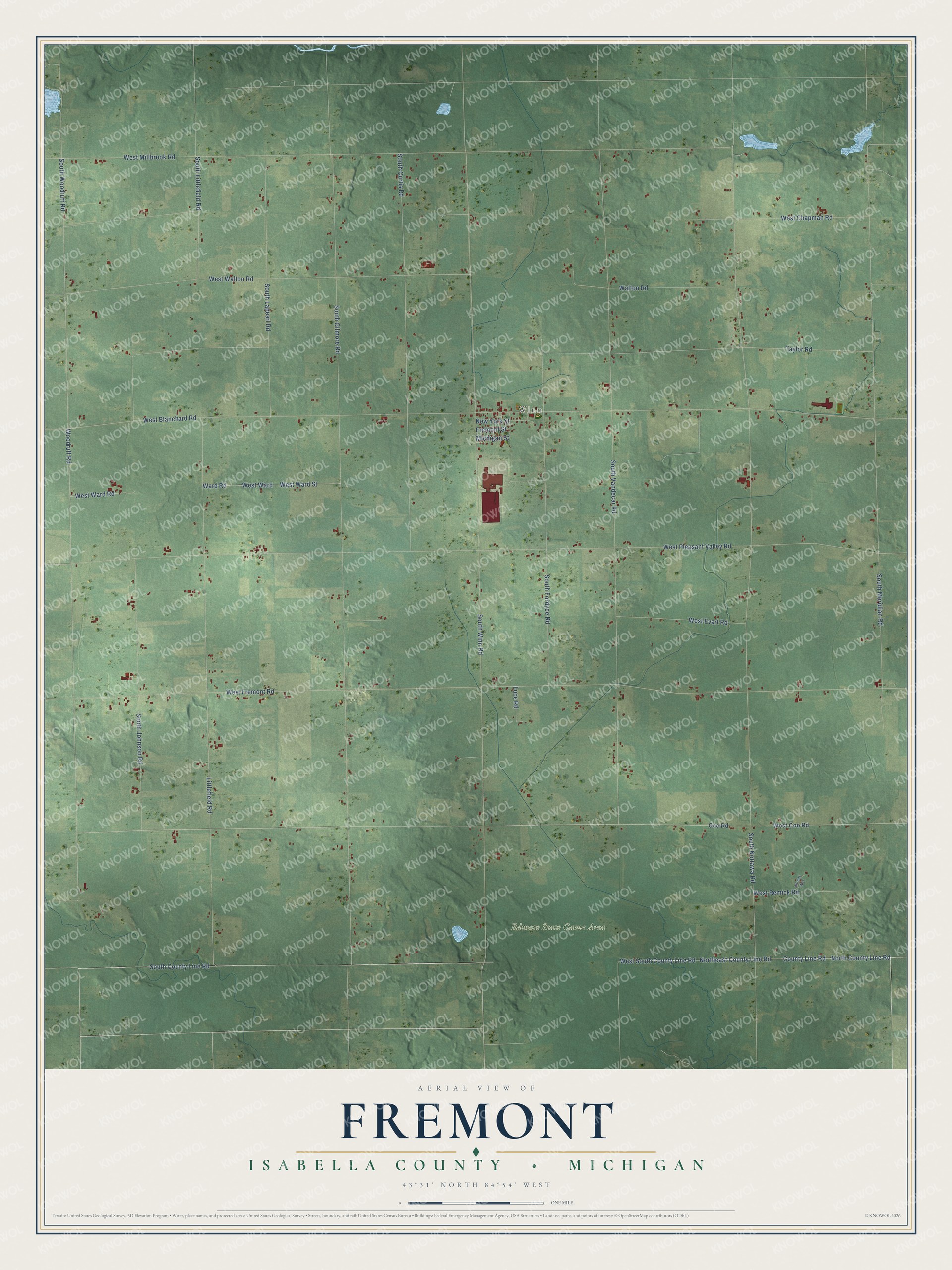 Watermarked full-map preview of Fremont, Michigan