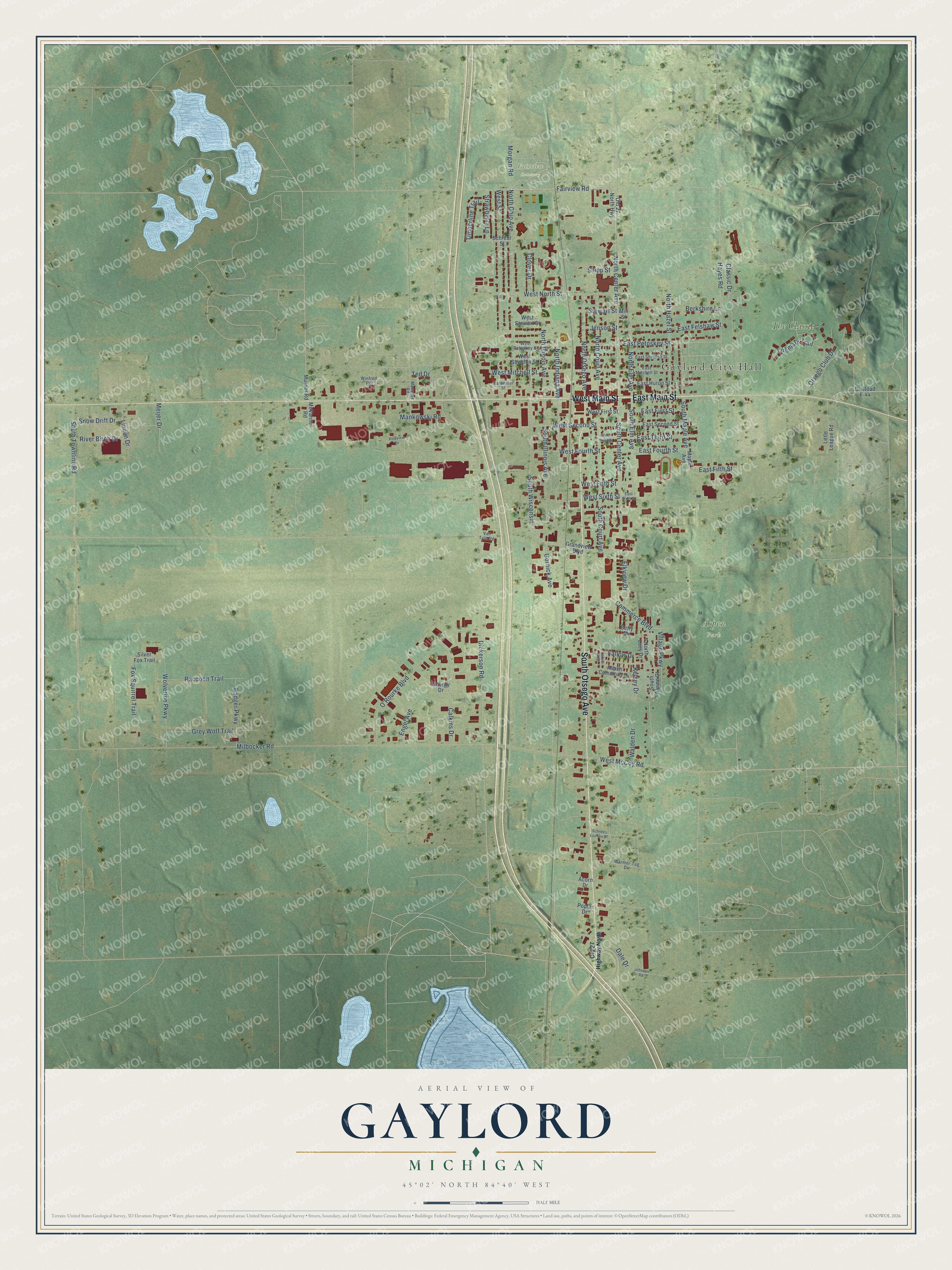 Watermarked full-map preview of Gaylord, Michigan
