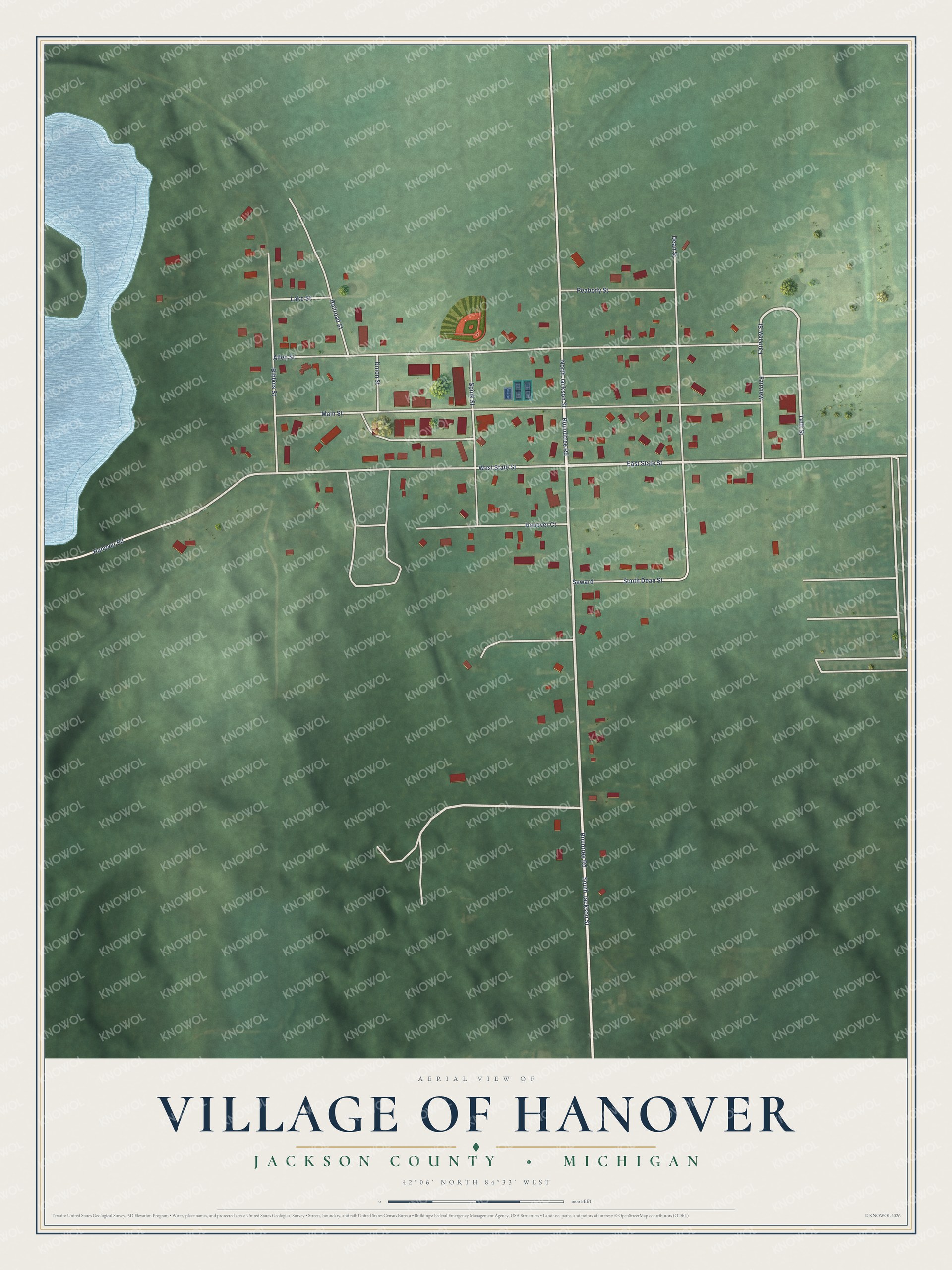 Watermarked full-map preview of Village of Hanover, Michigan