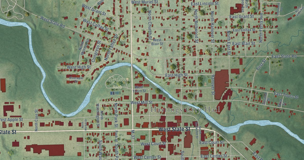 Map of Hastings City, Michigan in 2026