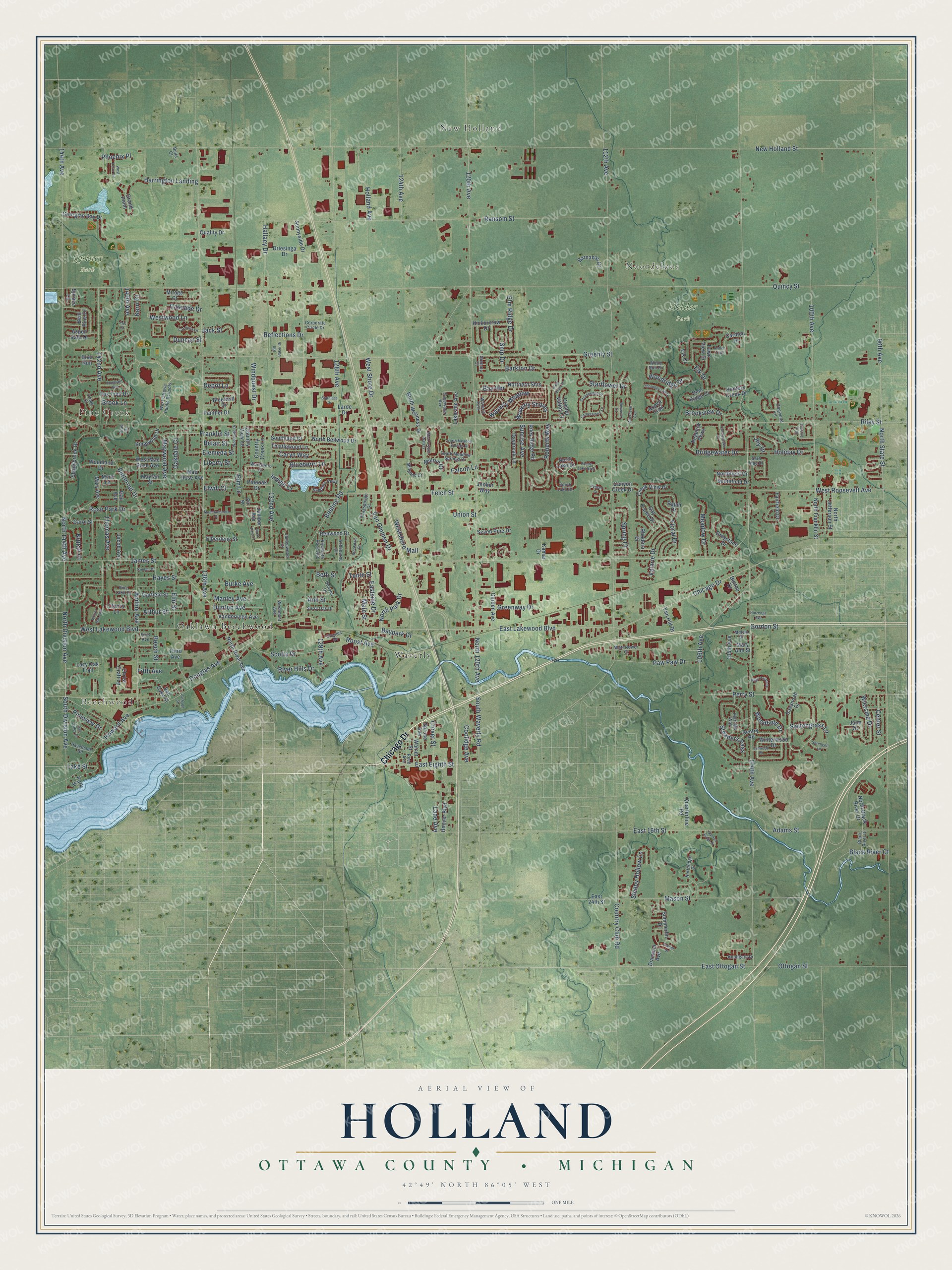 Watermarked full-map preview of Holland, Michigan