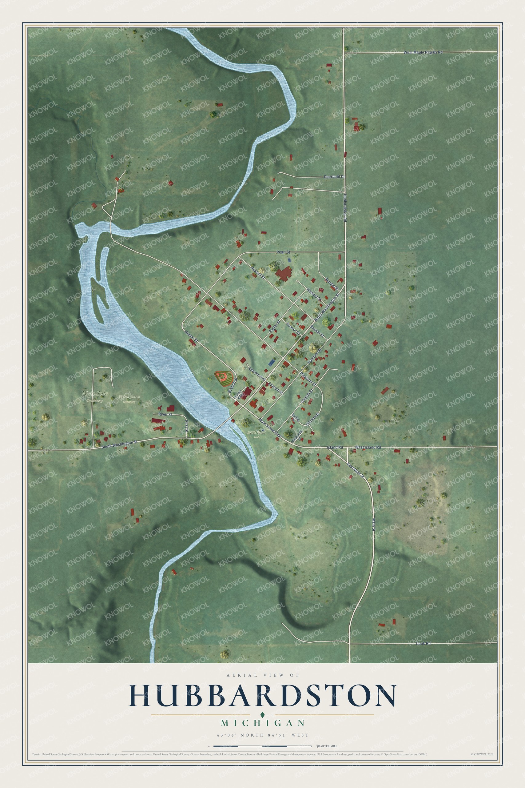Watermarked full-map preview of Hubbardston, Michigan
