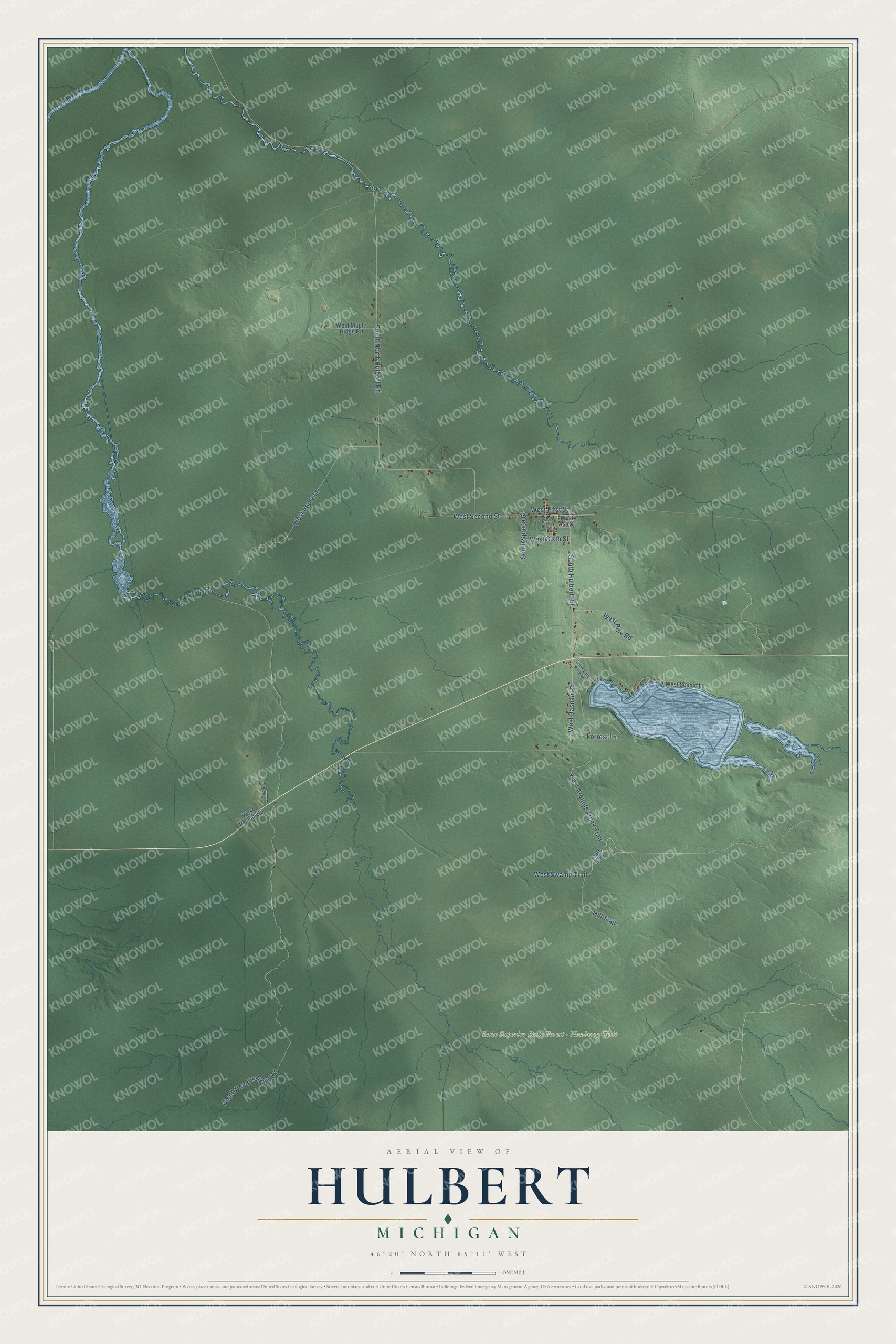 Watermarked full-map preview of Hulbert, Michigan