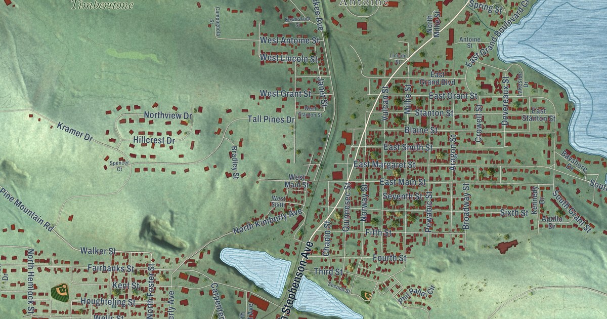 Map of Iron Mountain, Michigan in 2026